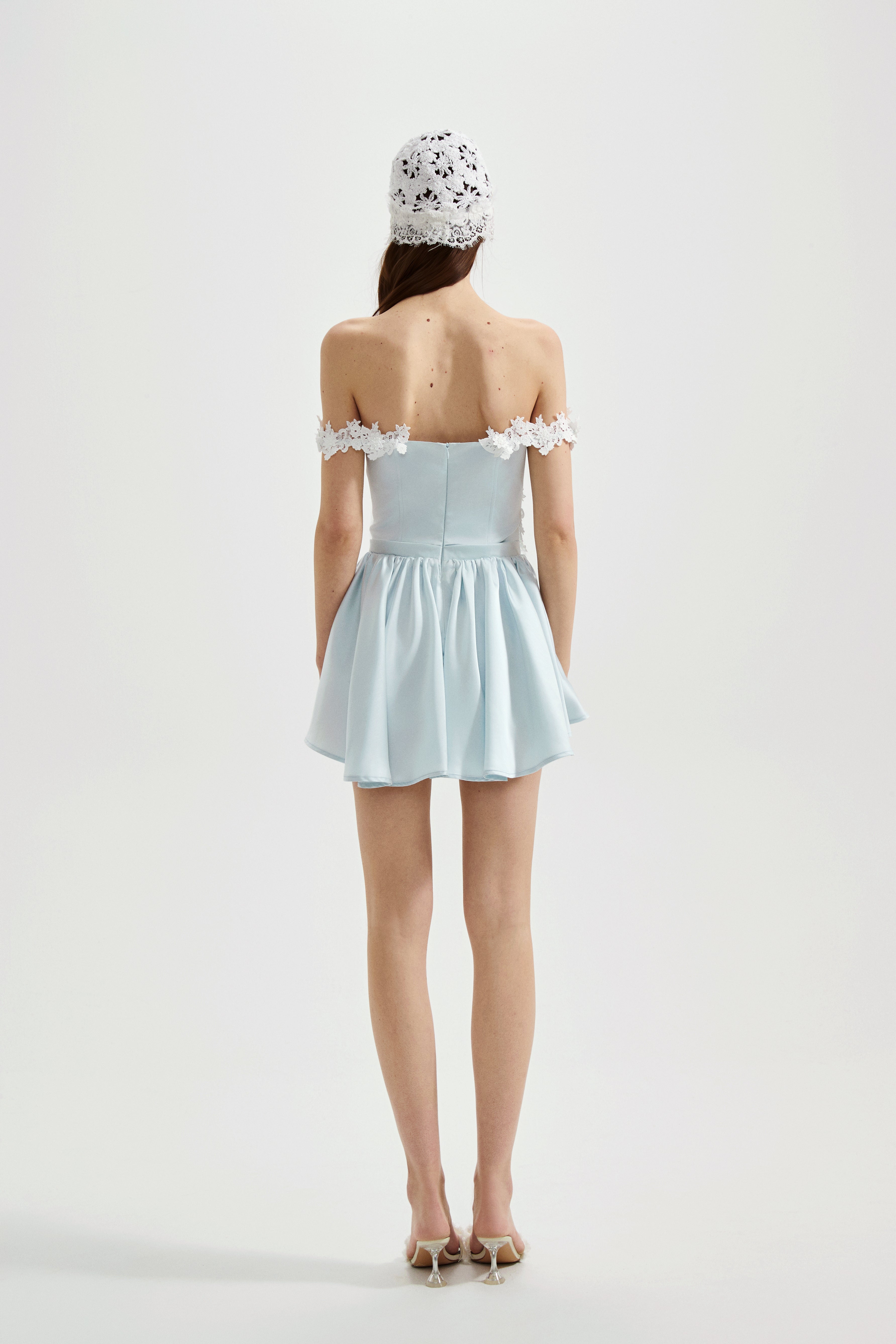 Blue Satin Lace-Strapless Dress