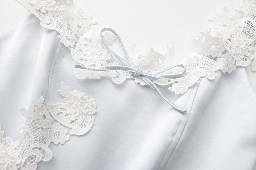Blue Satin Lace-Strapless Dress