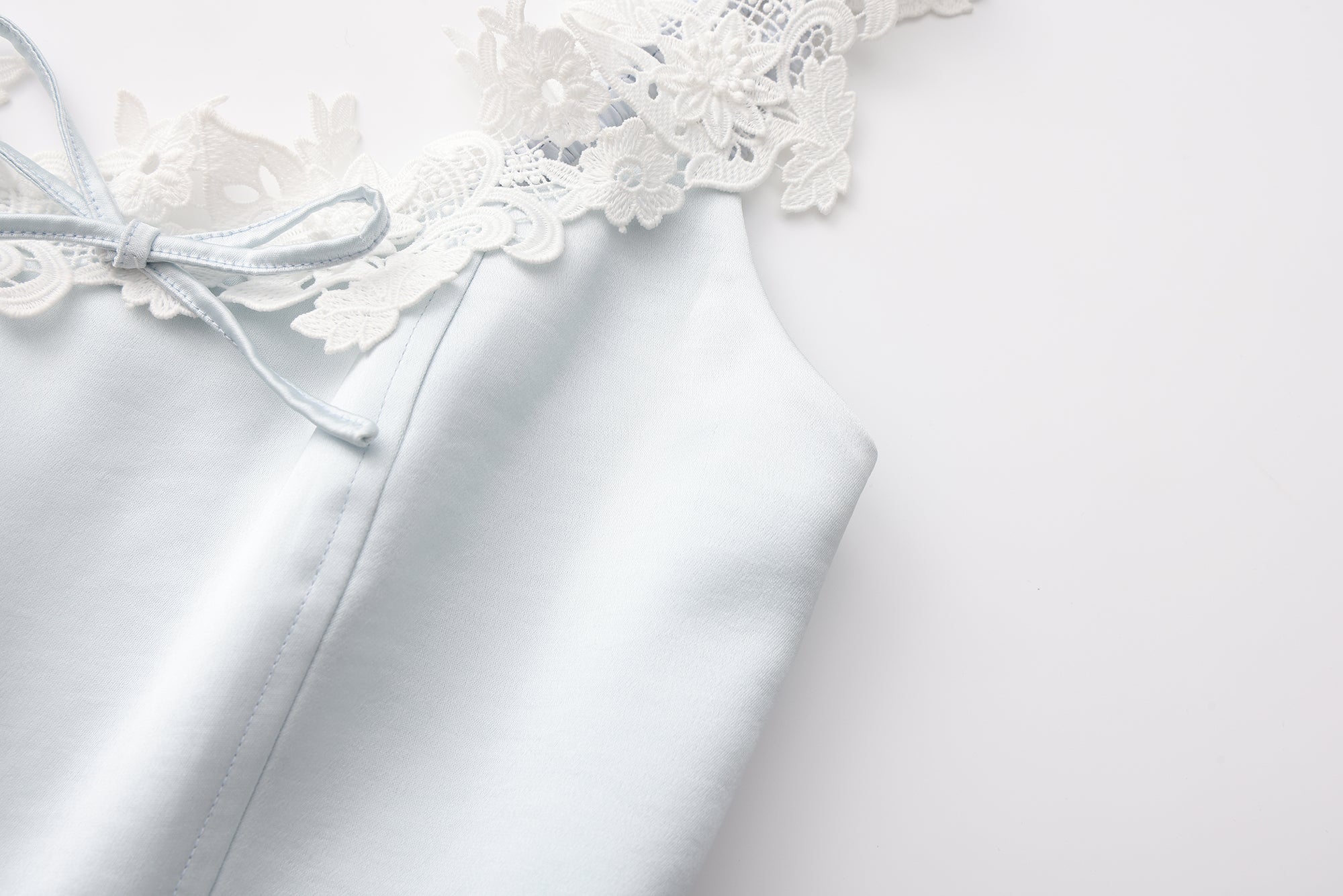 Blue Satin Lace-Strapless Dress