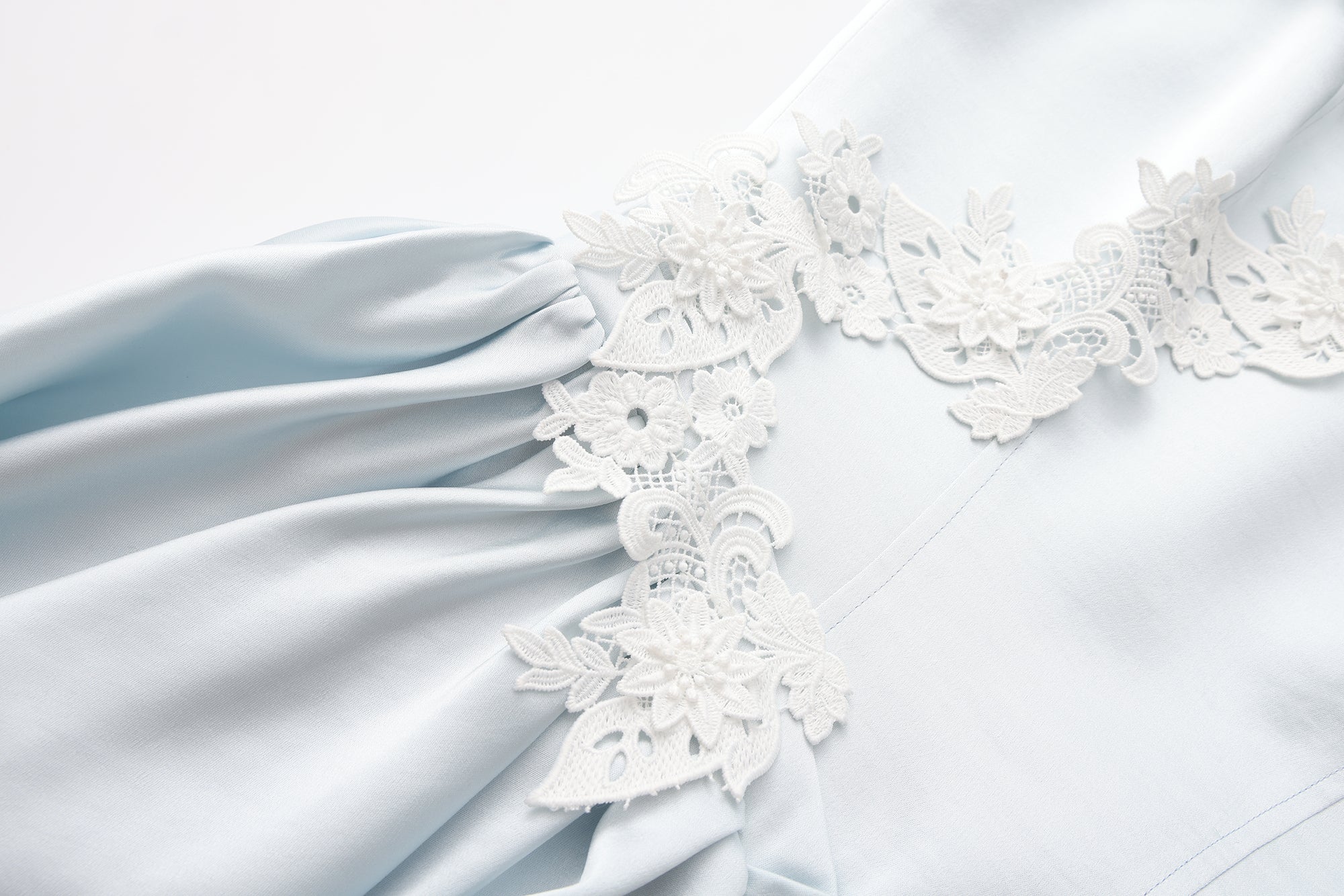 Blue Satin Lace-Strapless Dress