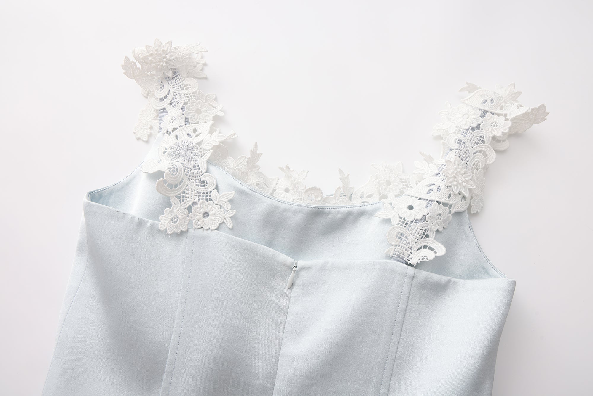 Blue Satin Lace-Strapless Dress