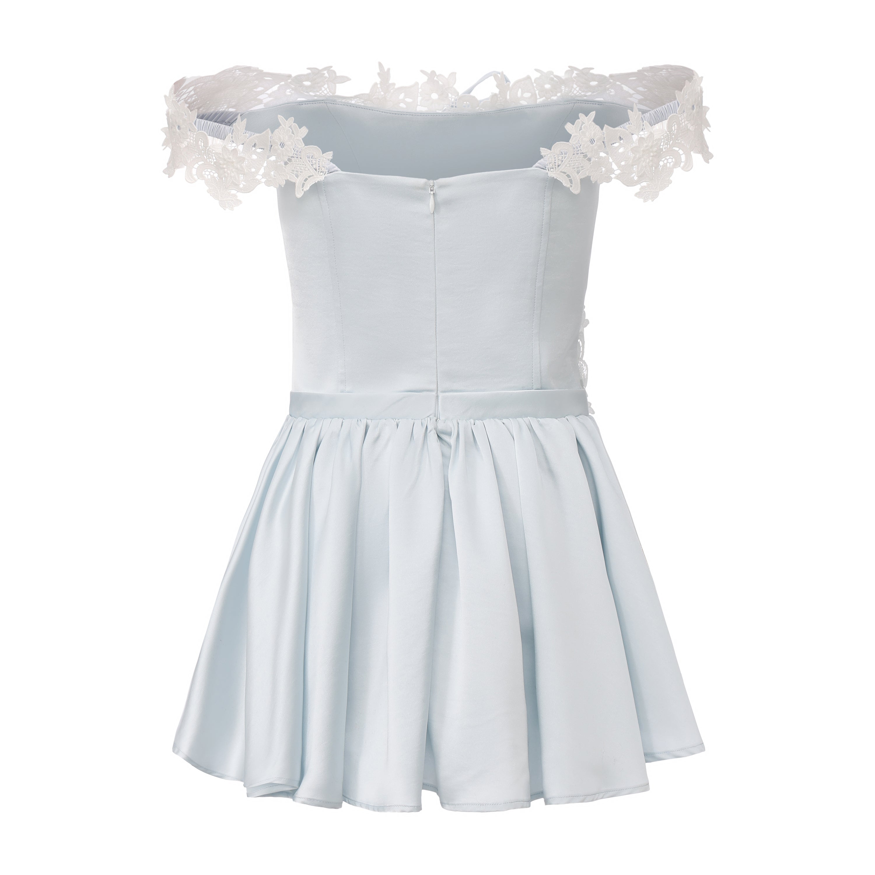 Blue Satin Lace-Strapless Dress