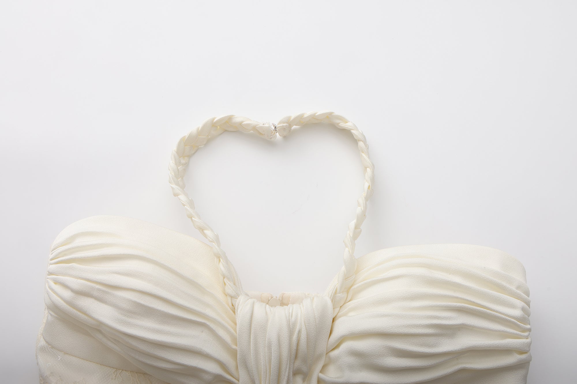 White Lace Satin Halter-neck Gathered Dress