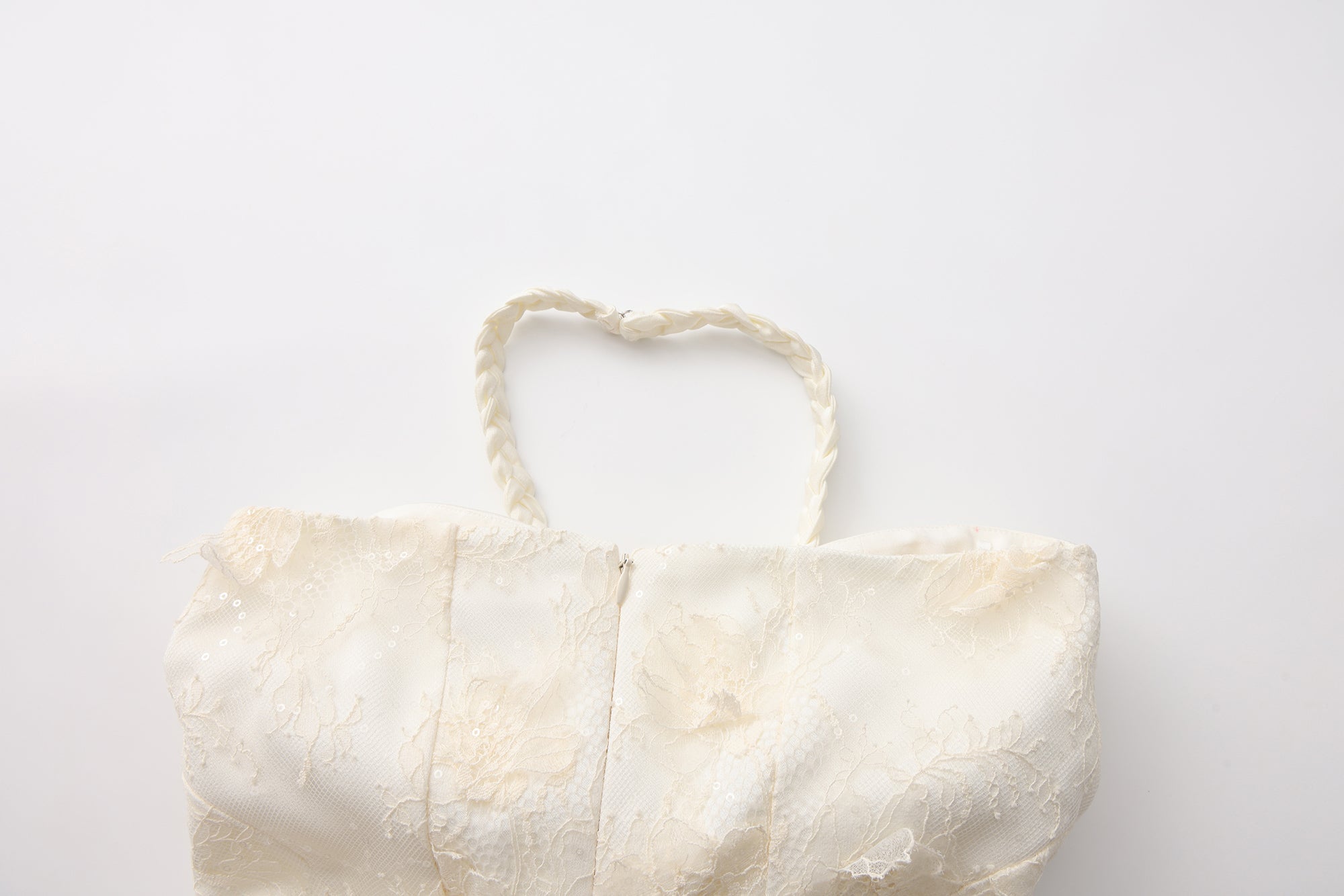 White Lace Satin Halter-neck Gathered Dress