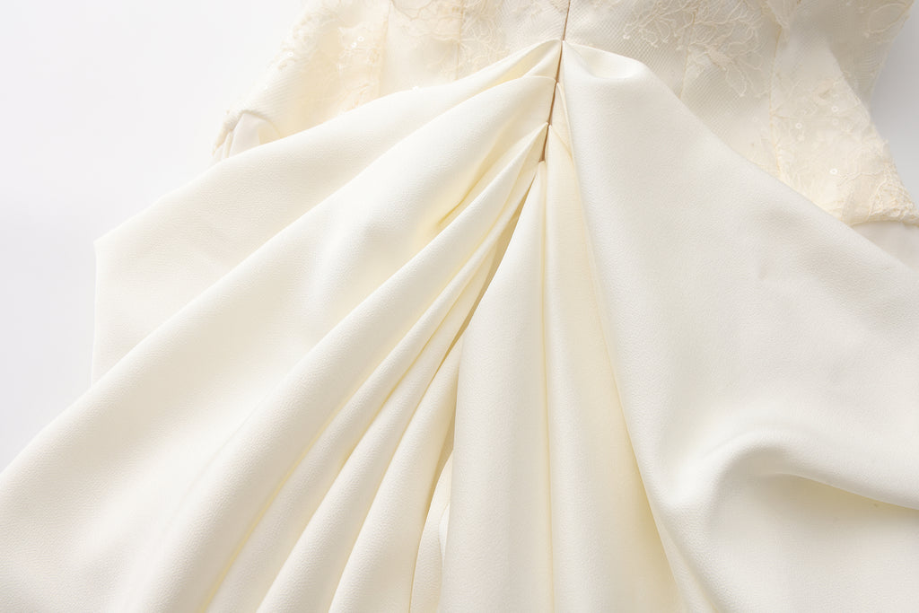 White Lace Satin Halter-neck Gathered Dress