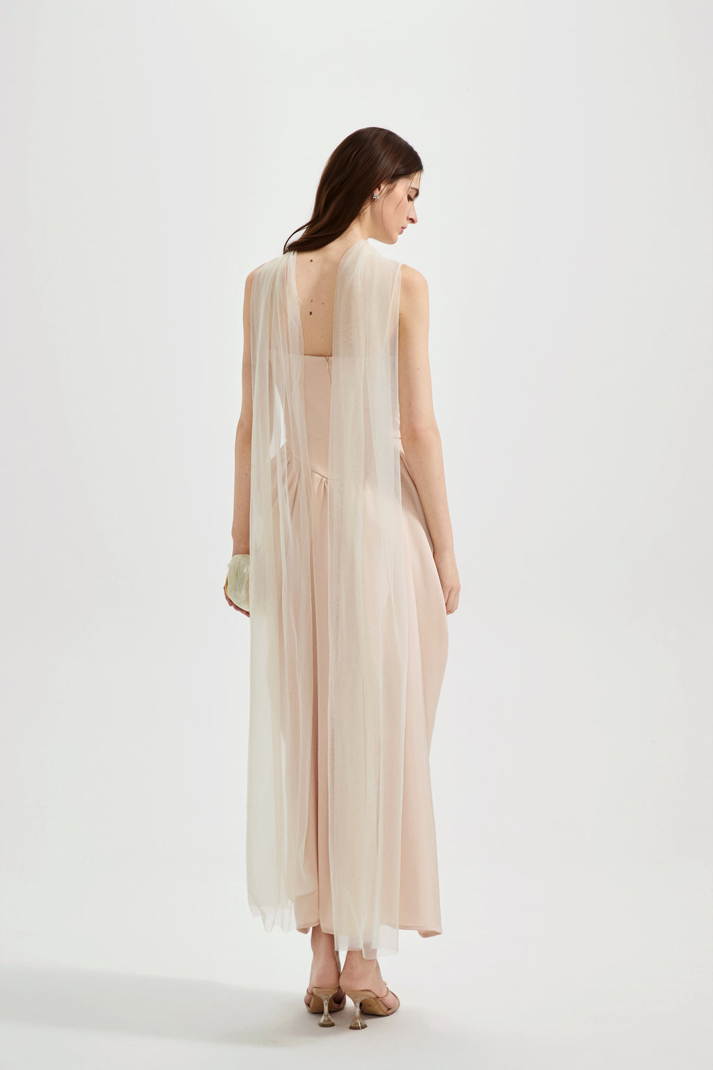 Nude Pink Lace Satin Slip Dress with Cowl Neck