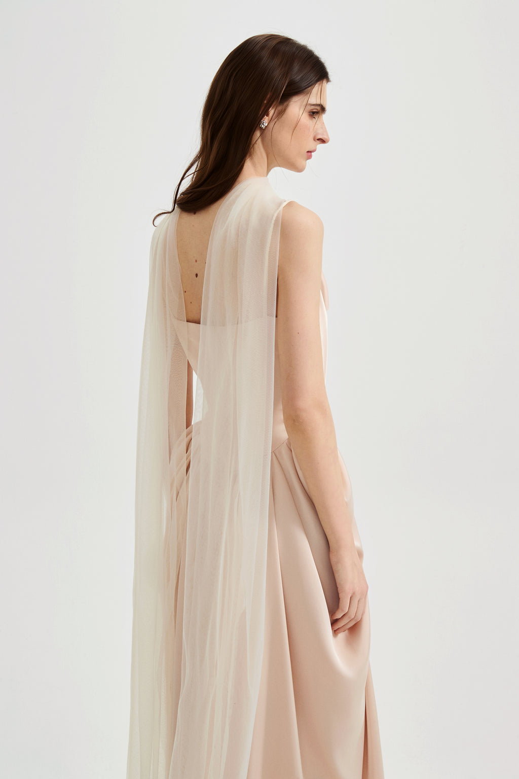 Nude Pink Lace Satin Slip Dress with Cowl Neck