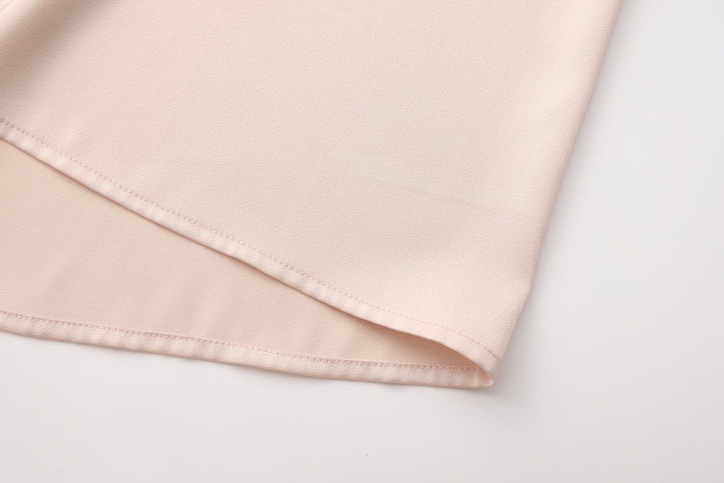 Nude Pink Lace Satin Slip Dress with Cowl Neck