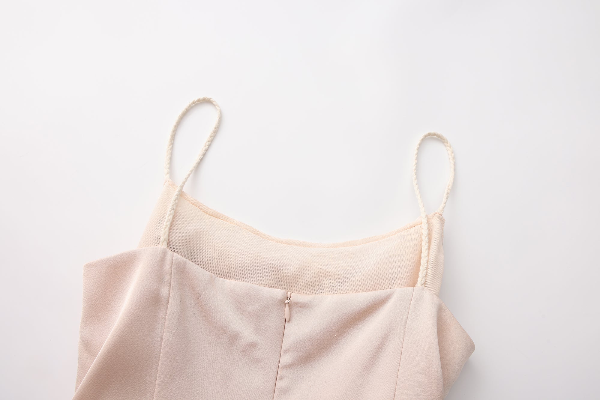 Nude Pink Lace Satin Slip Dress with Cowl Neck