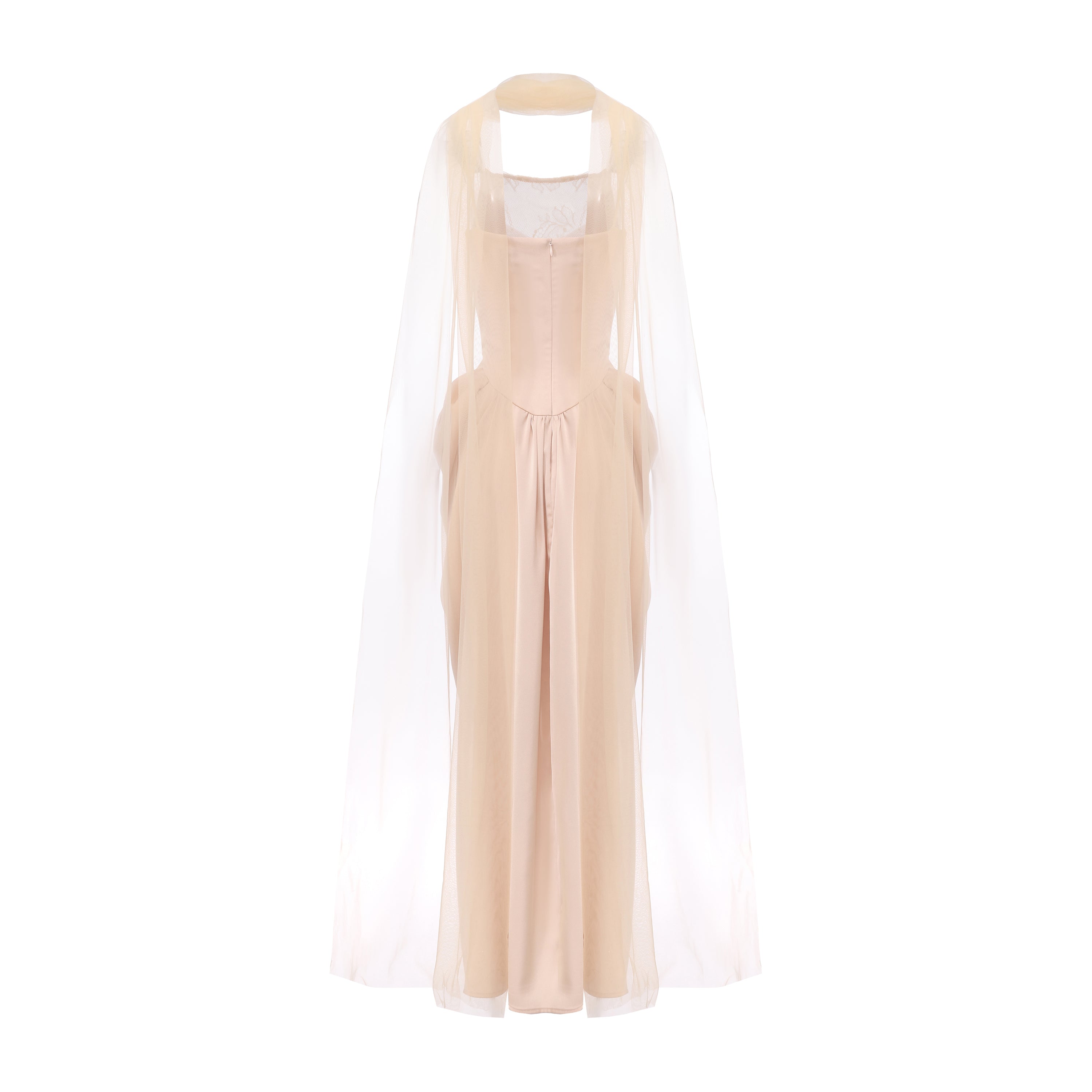 Nude Pink Lace Satin Slip Dress with Cowl Neck