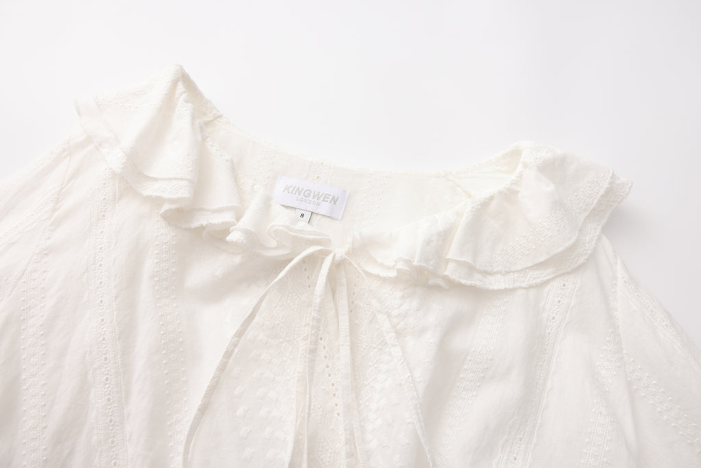 White Textured Lace-Trimmed Tops