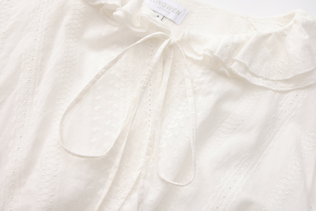 White Textured Lace-Trimmed Tops