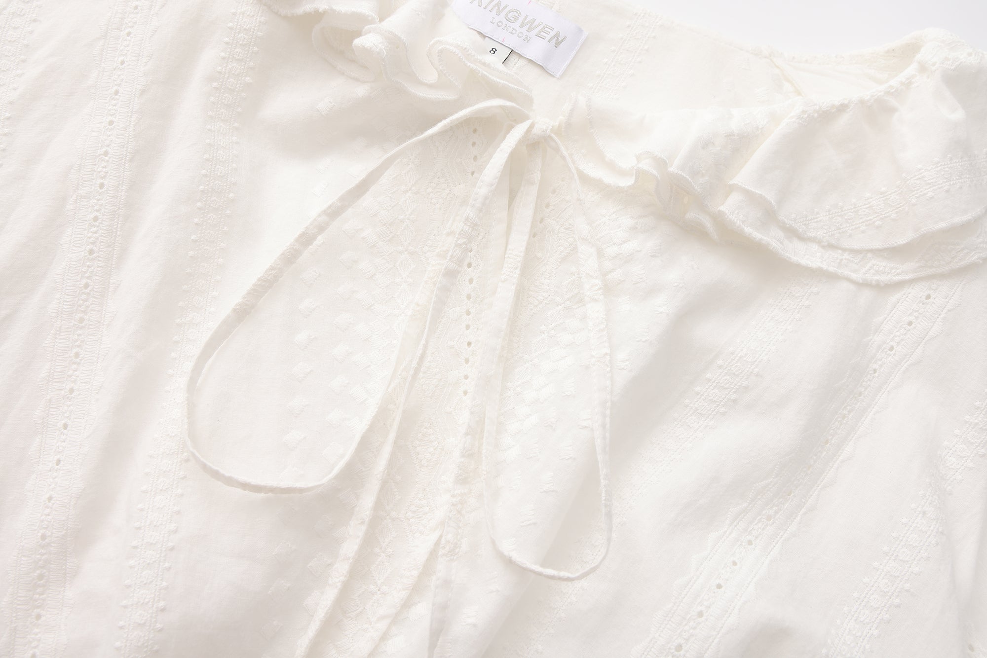 White Textured Lace-Trimmed Tops