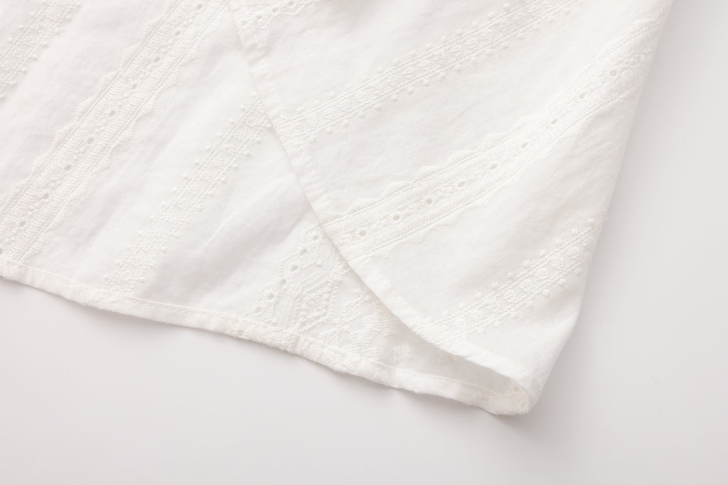 White Textured Lace-Trimmed Tops