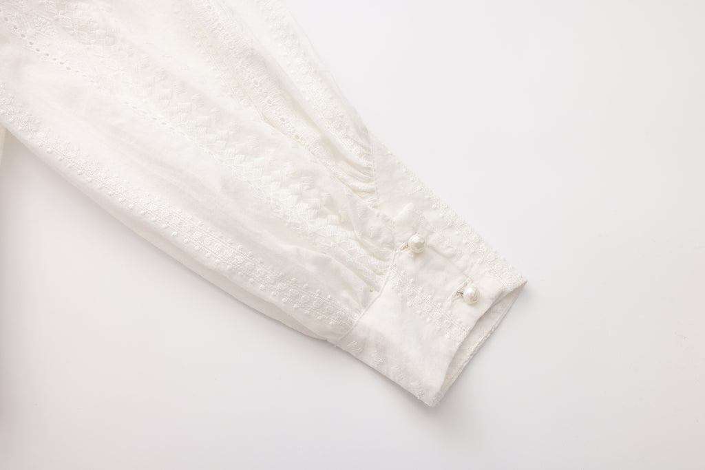 White Textured Lace-Trimmed Tops