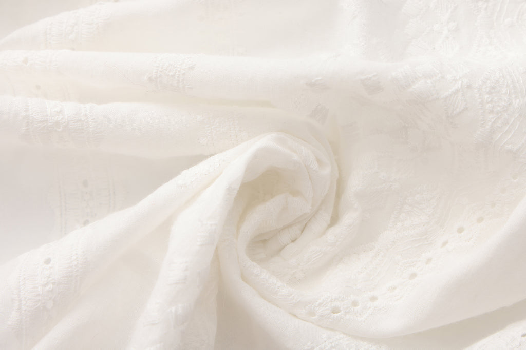 White Textured Lace-Trimmed Tops