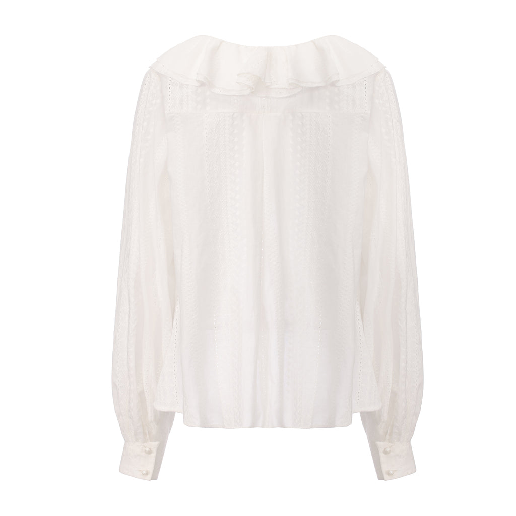 White Textured Lace-Trimmed Tops