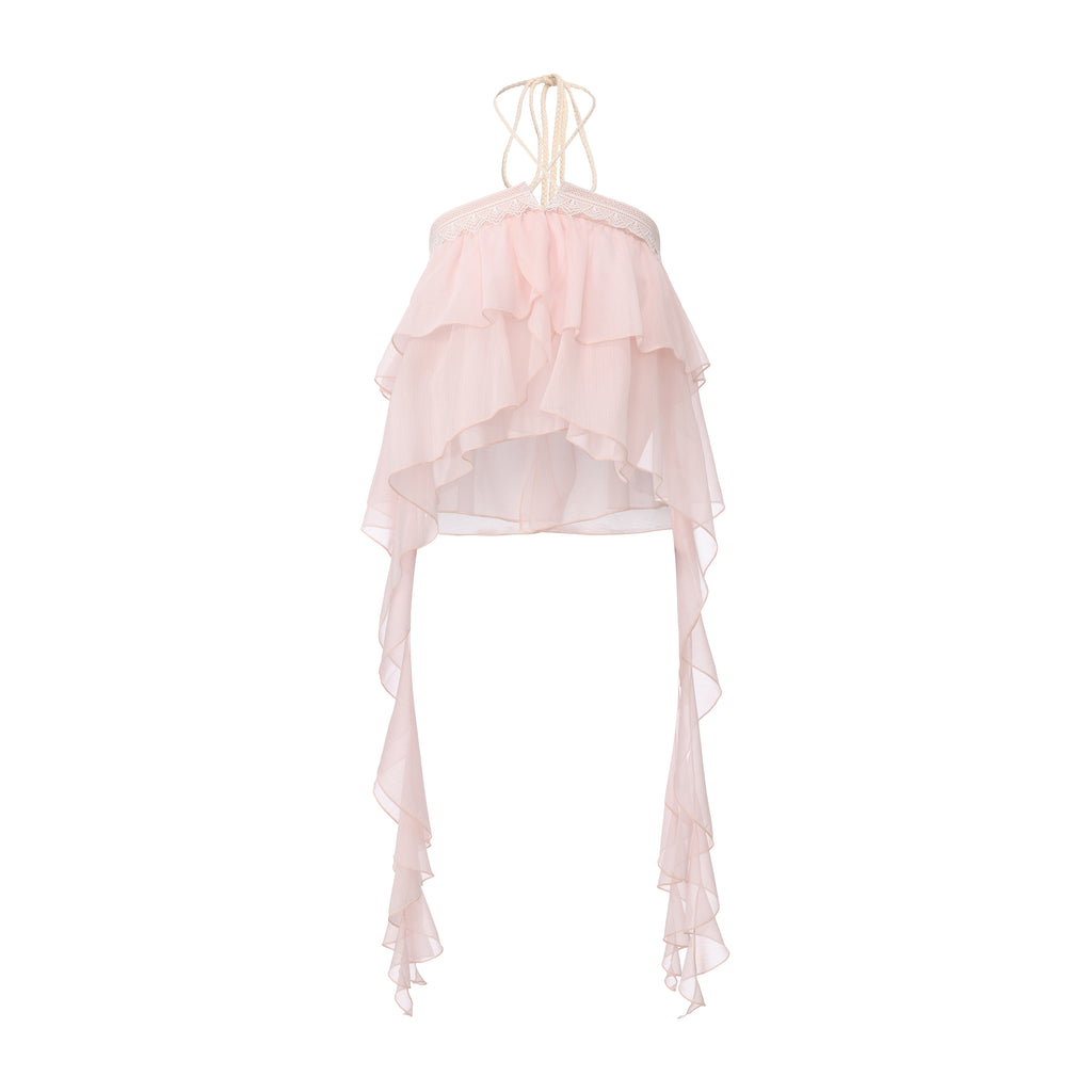 Pink Ribbon Woven Neck Top