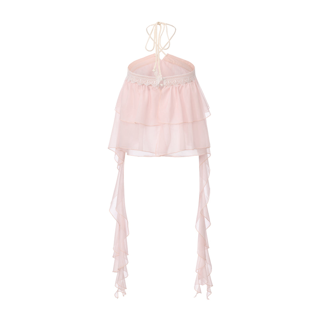 Pink Ribbon Woven Neck Top