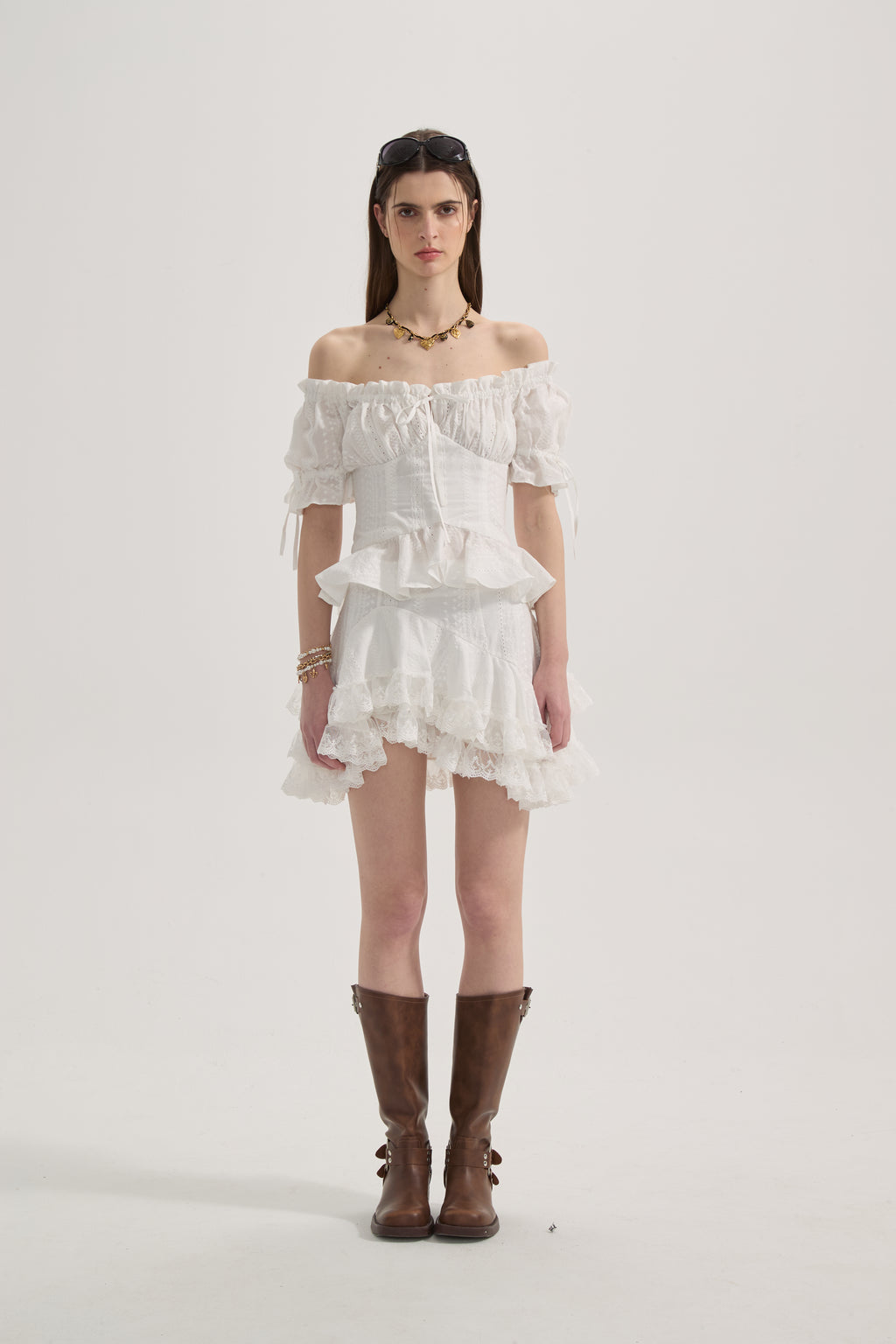 White Lace Short Sleeved Shirt
