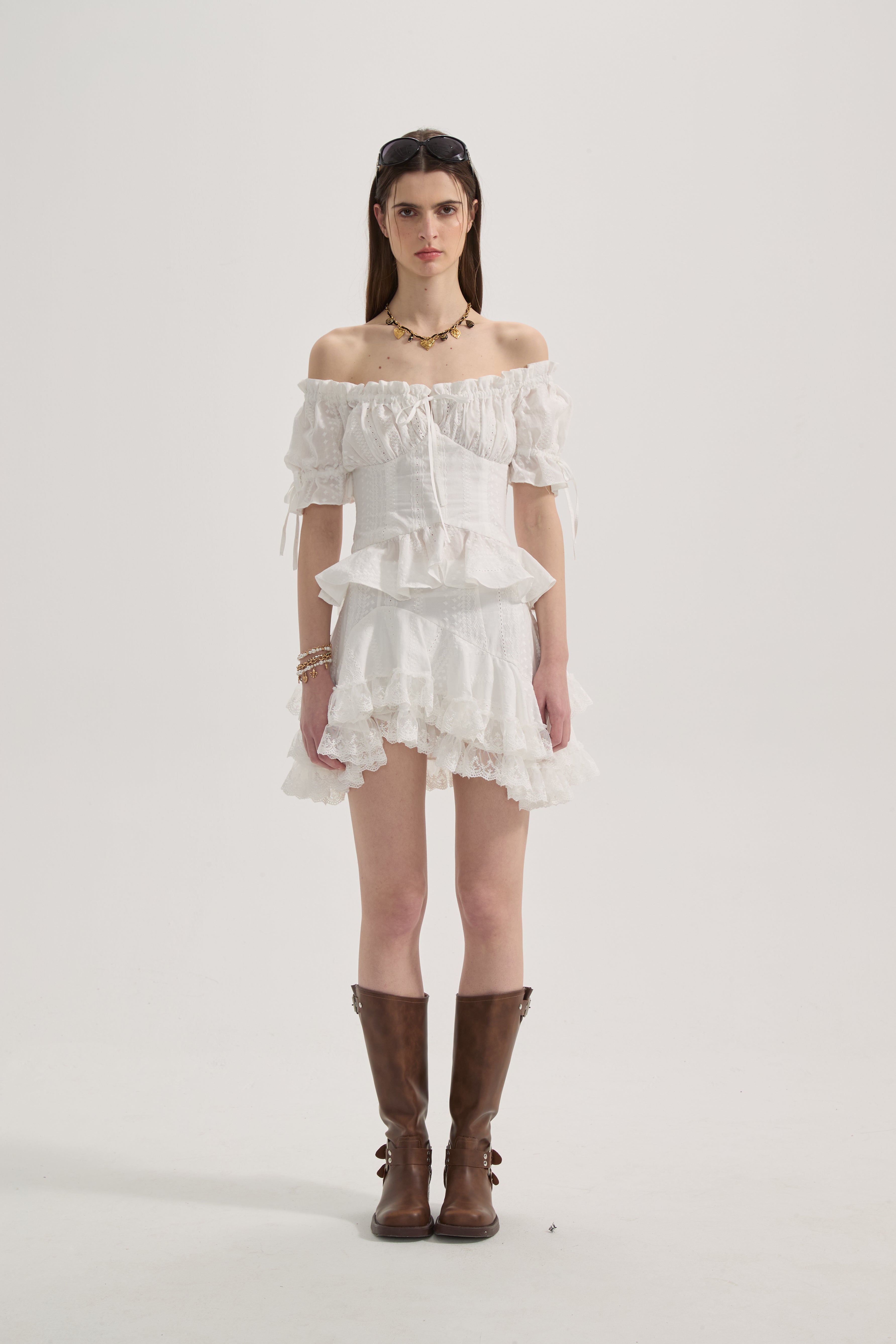 White Lace Short Sleeved Shirt