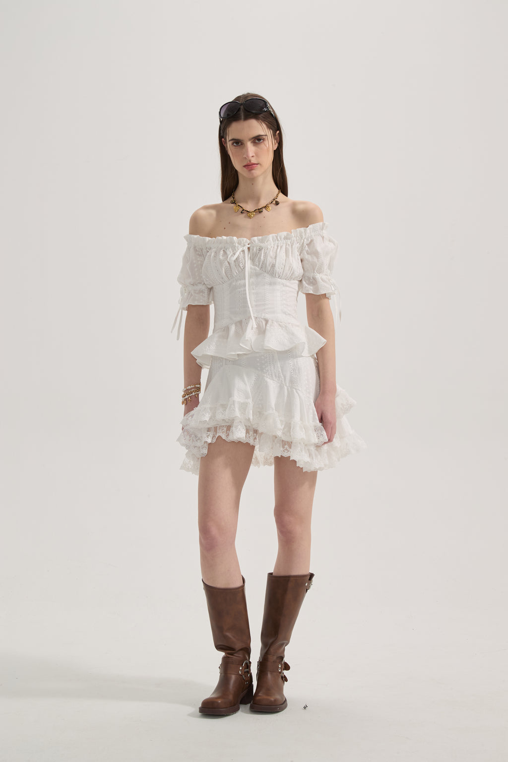 White Lace Short Sleeved Shirt