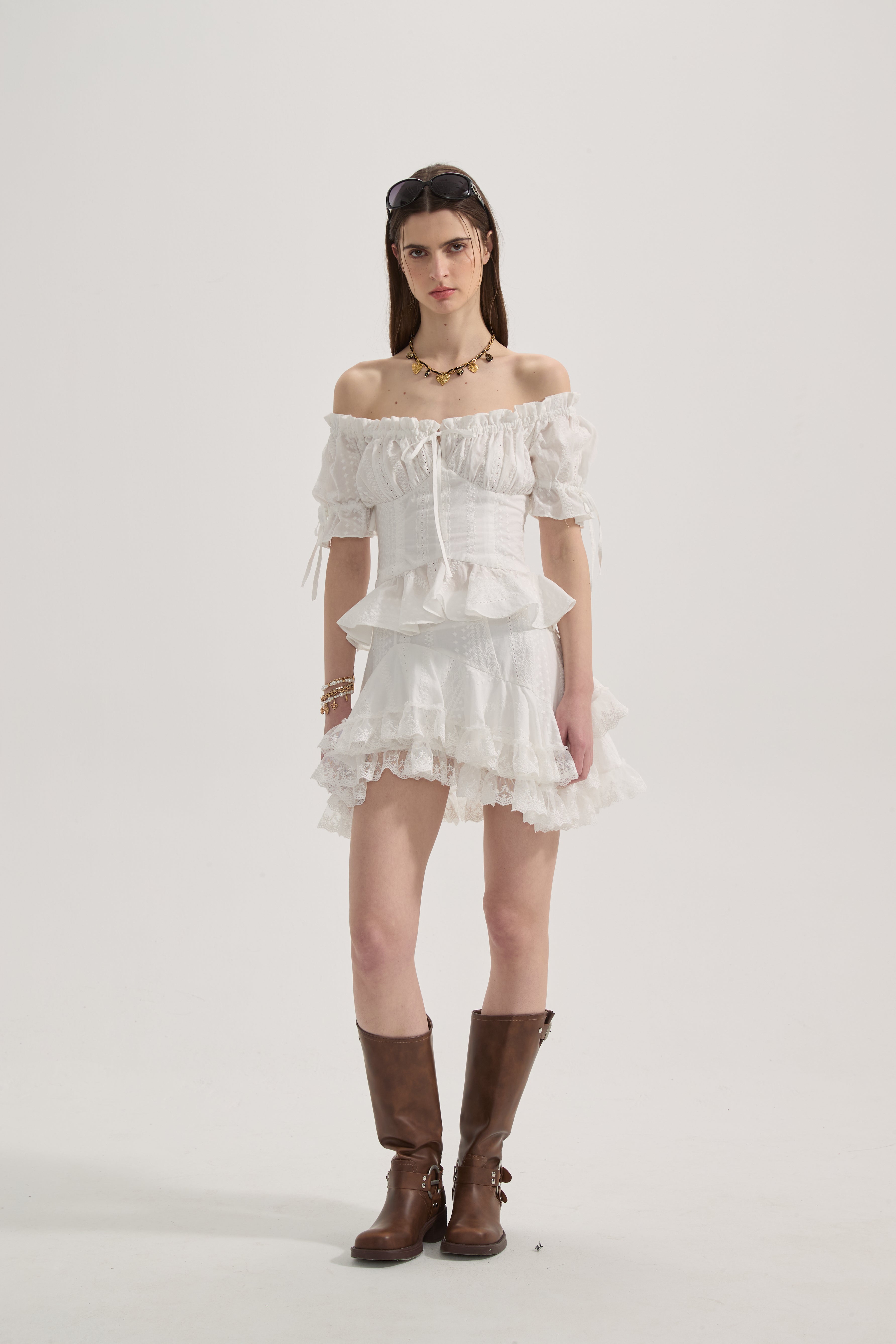 White Lace Short Sleeved Shirt
