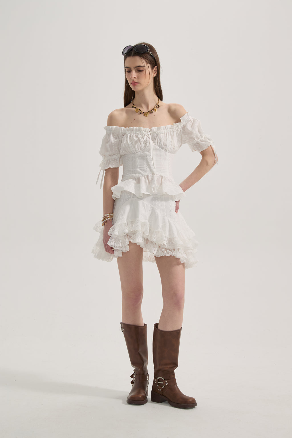 White Lace Short Sleeved Shirt