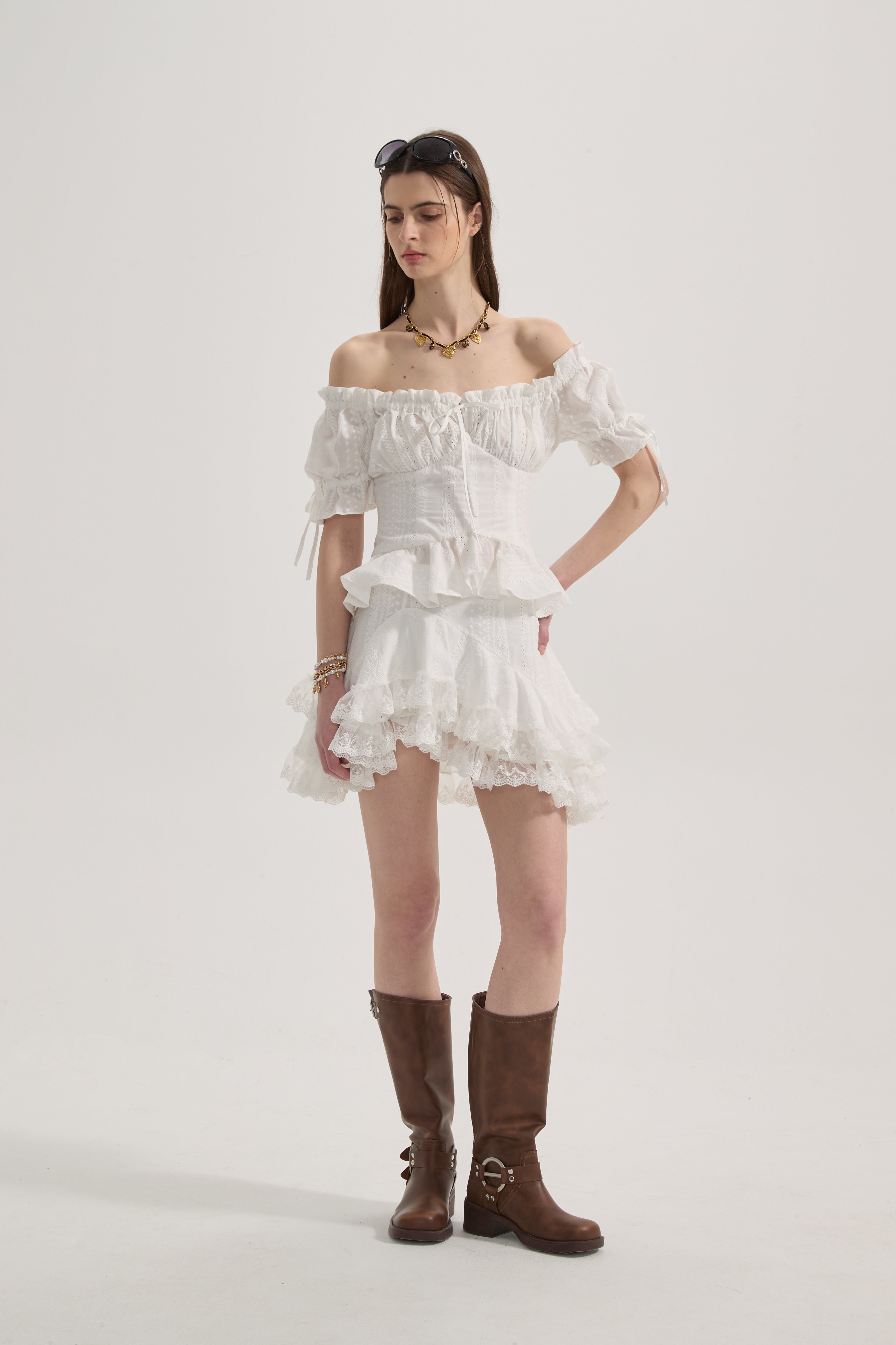White Lace Short Sleeved Shirt