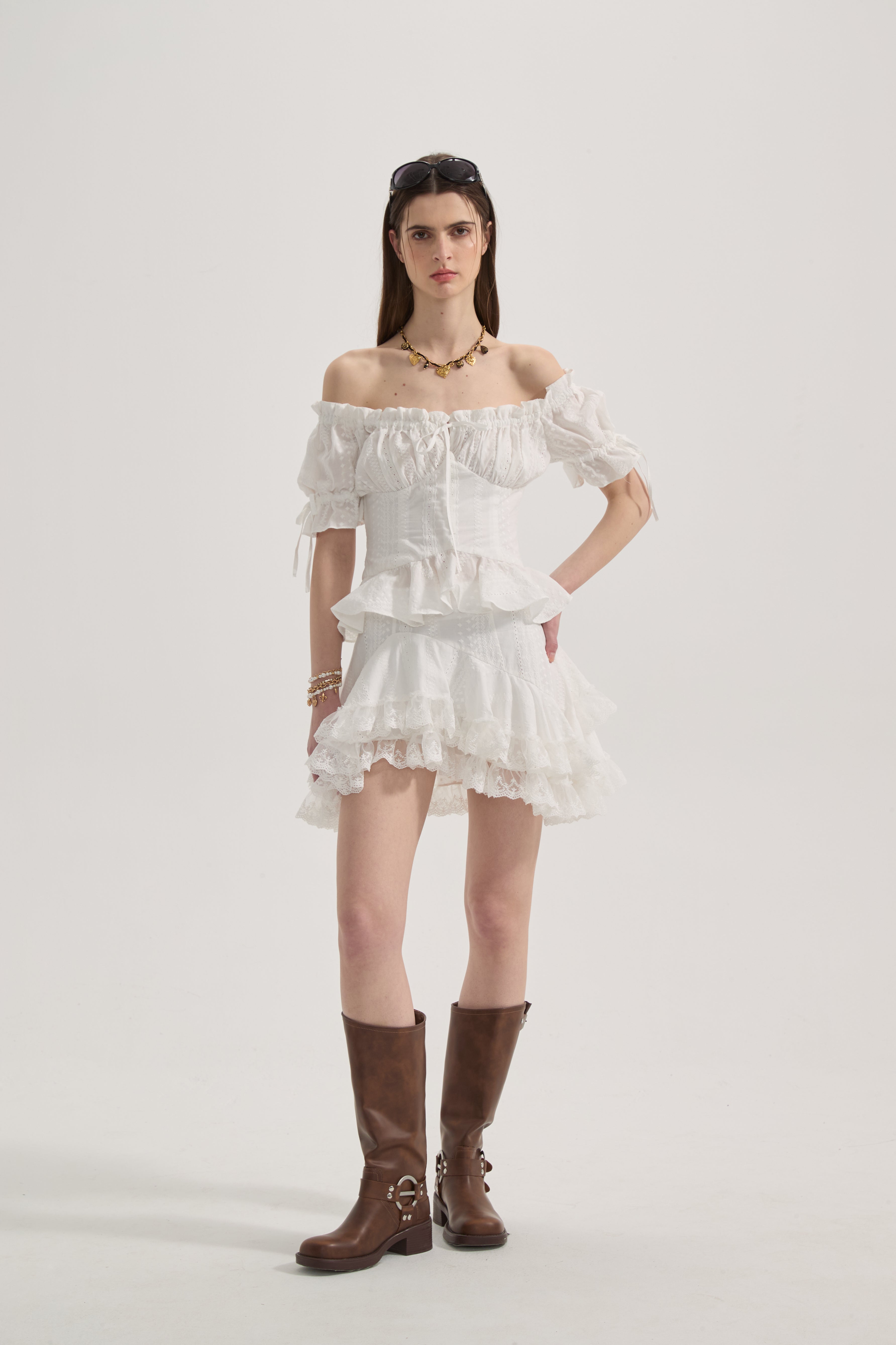 White Lace Short Sleeved Shirt