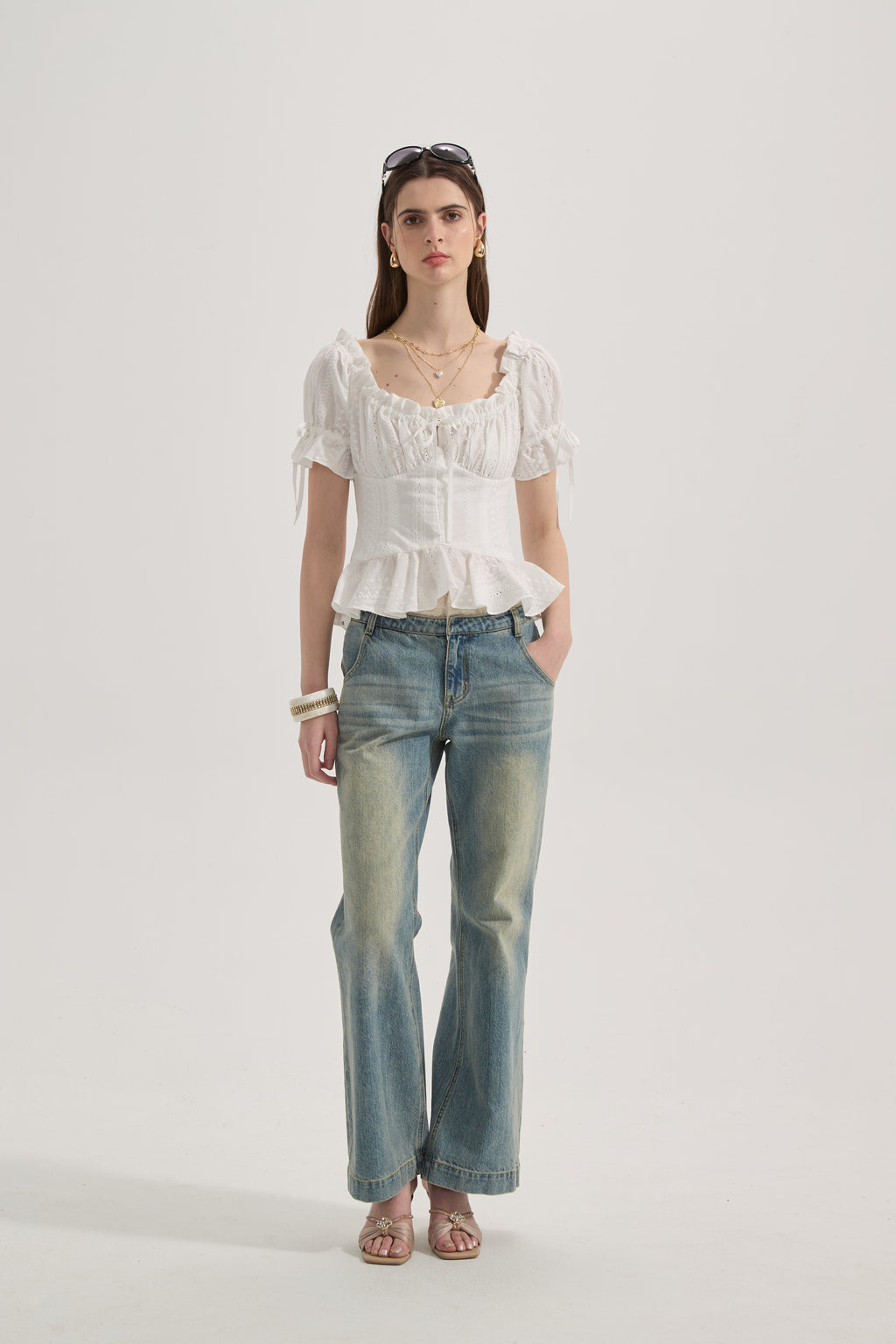 White Lace Short Sleeved Shirt