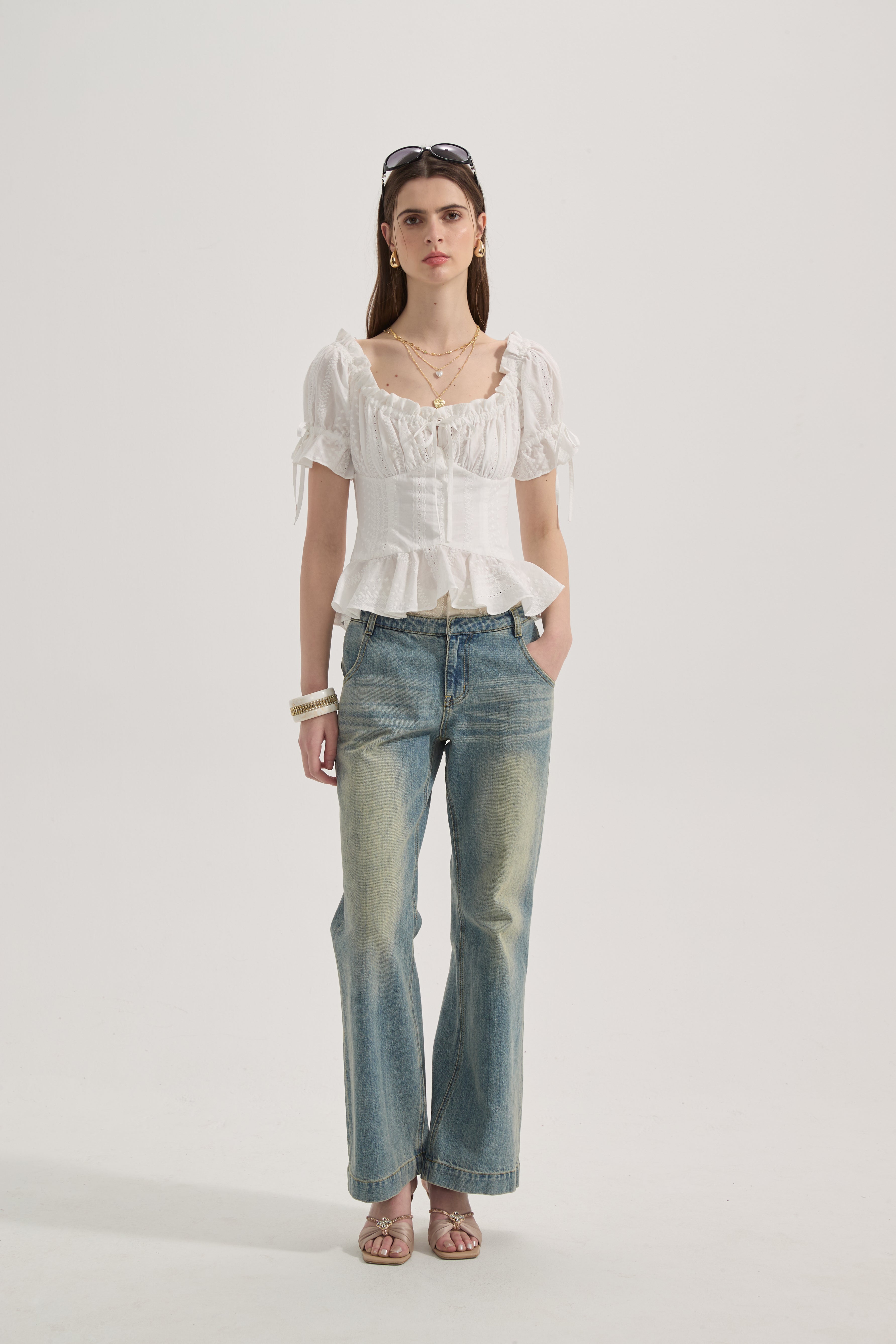 White Lace Short Sleeved Shirt