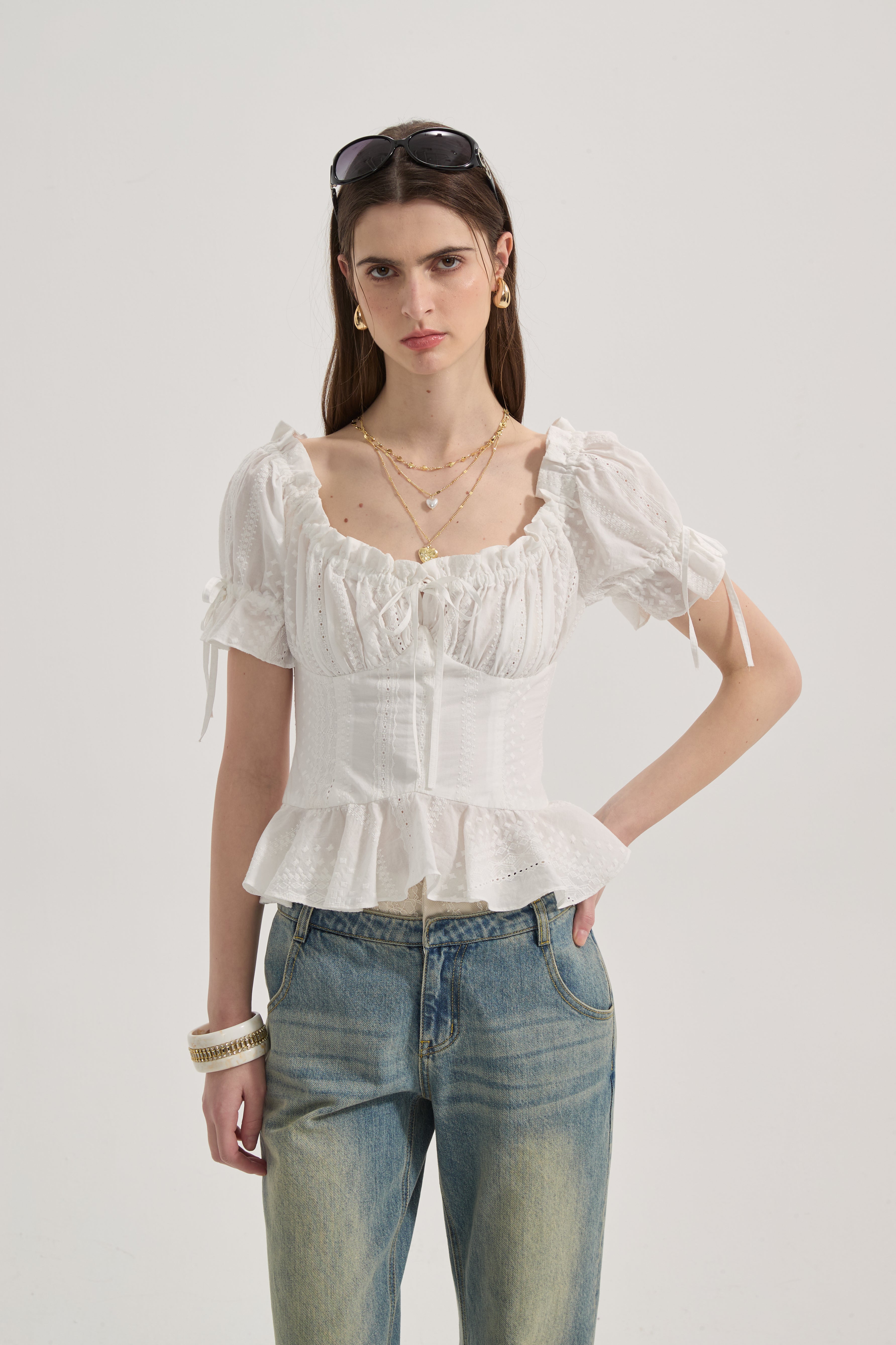 White Lace Short Sleeved Shirt
