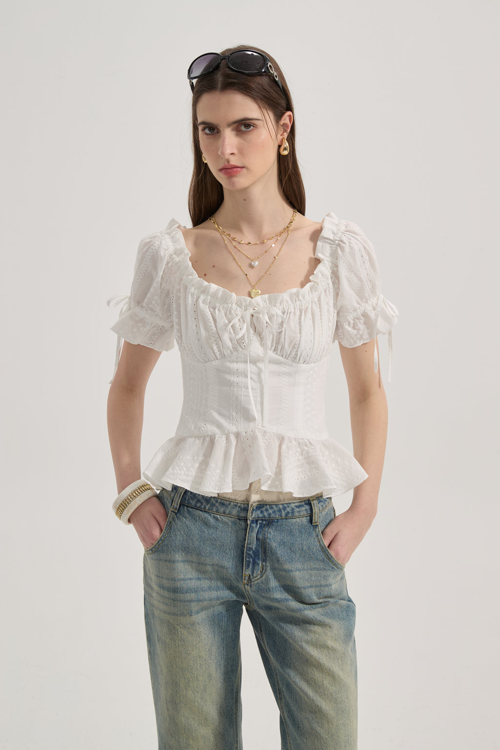 White Lace Short Sleeved Shirt