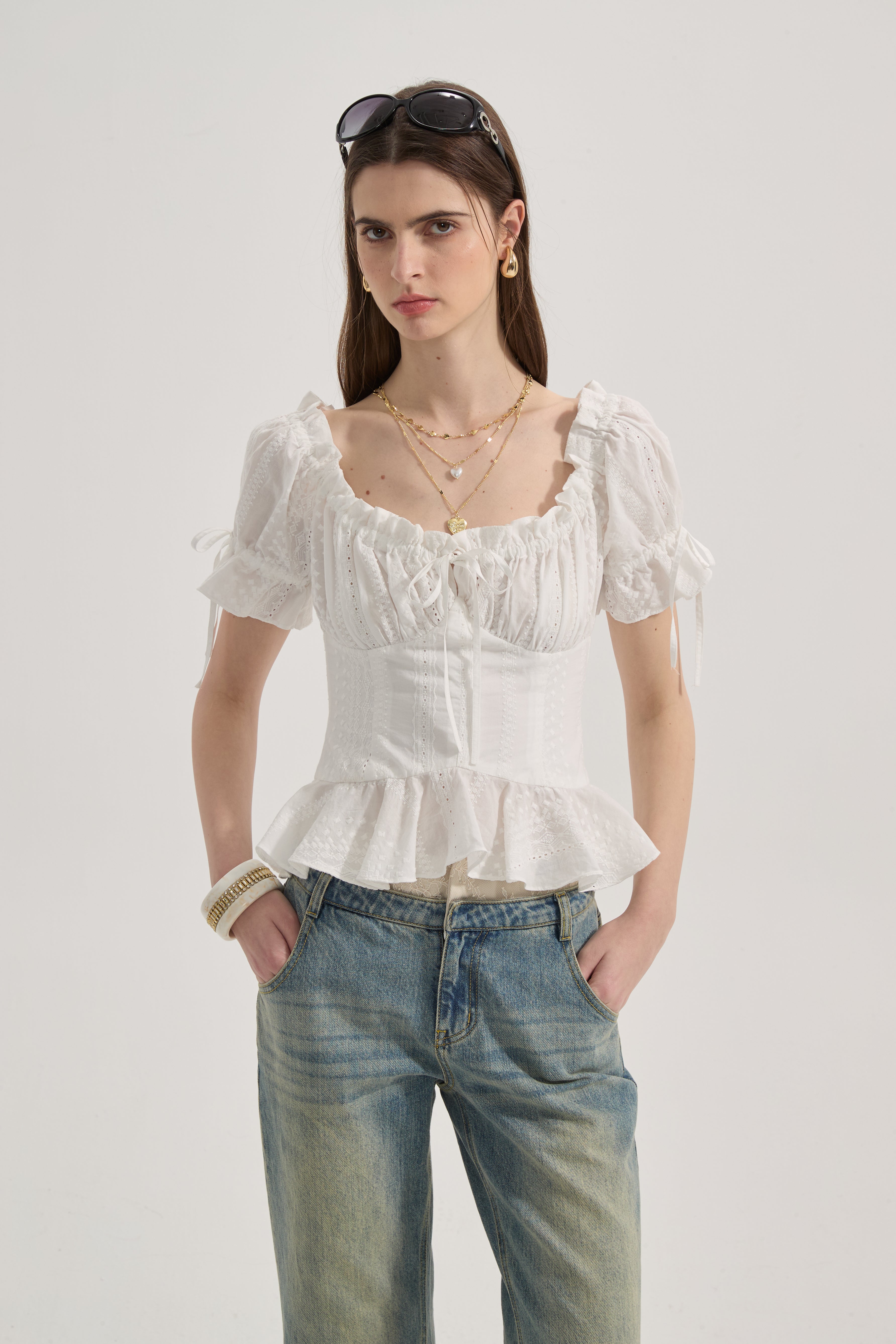 White Lace Short Sleeved Shirt