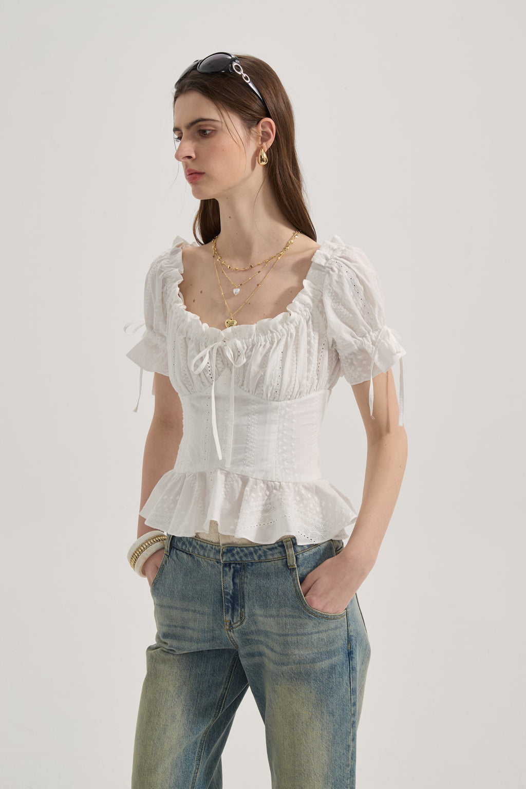 White Lace Short Sleeved Shirt