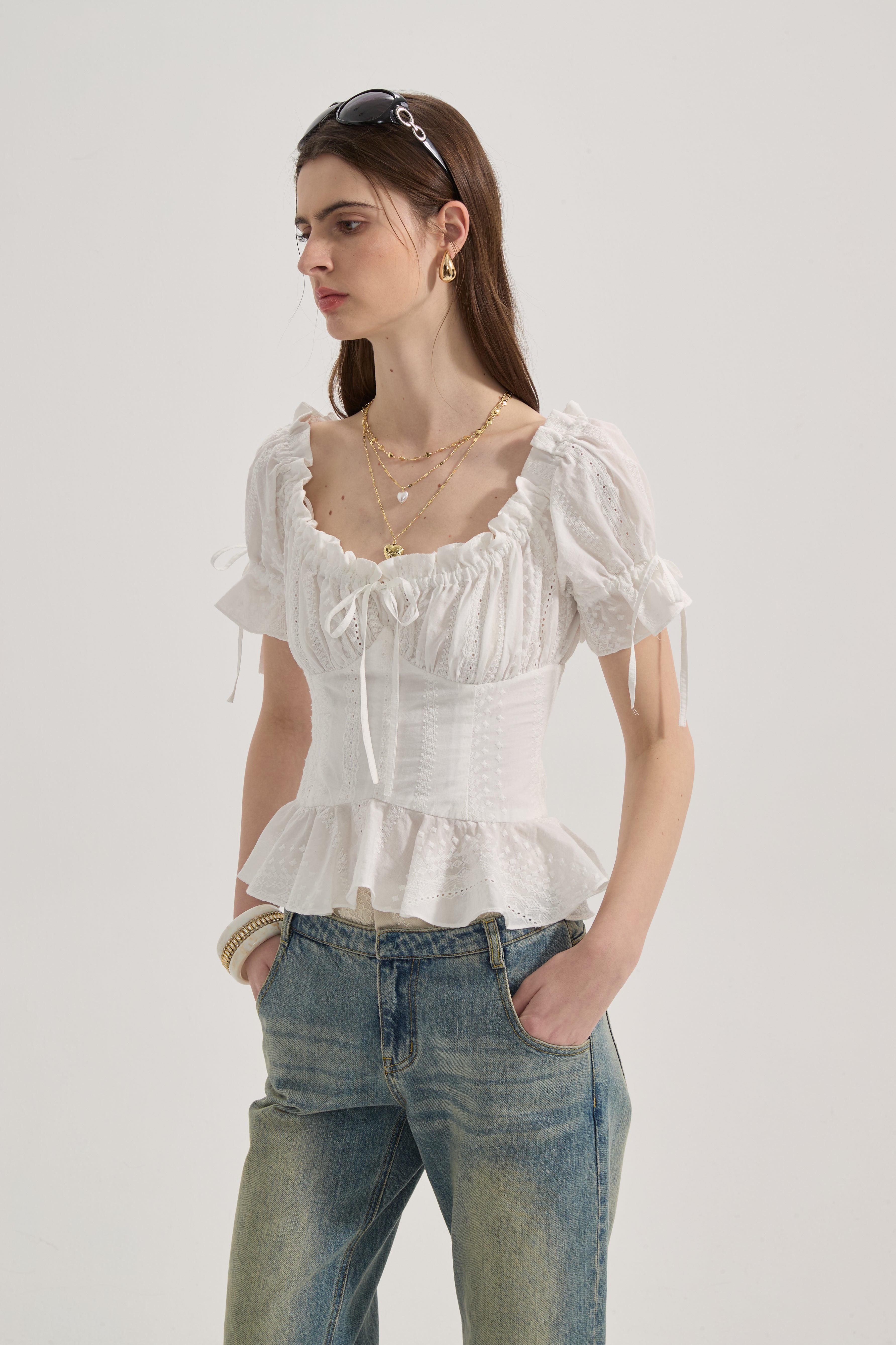 White Lace Short Sleeved Shirt