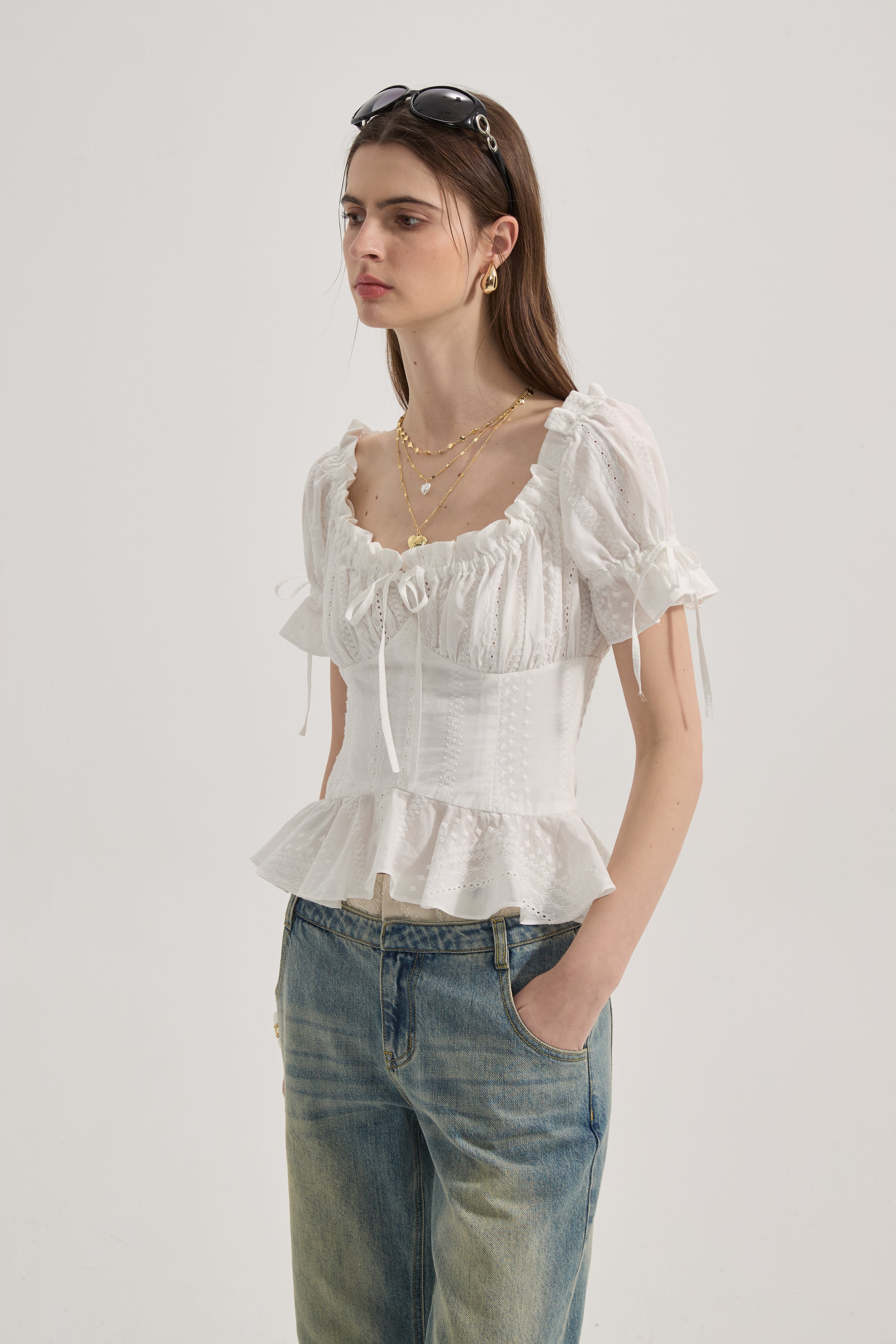 White Lace Short Sleeved Shirt