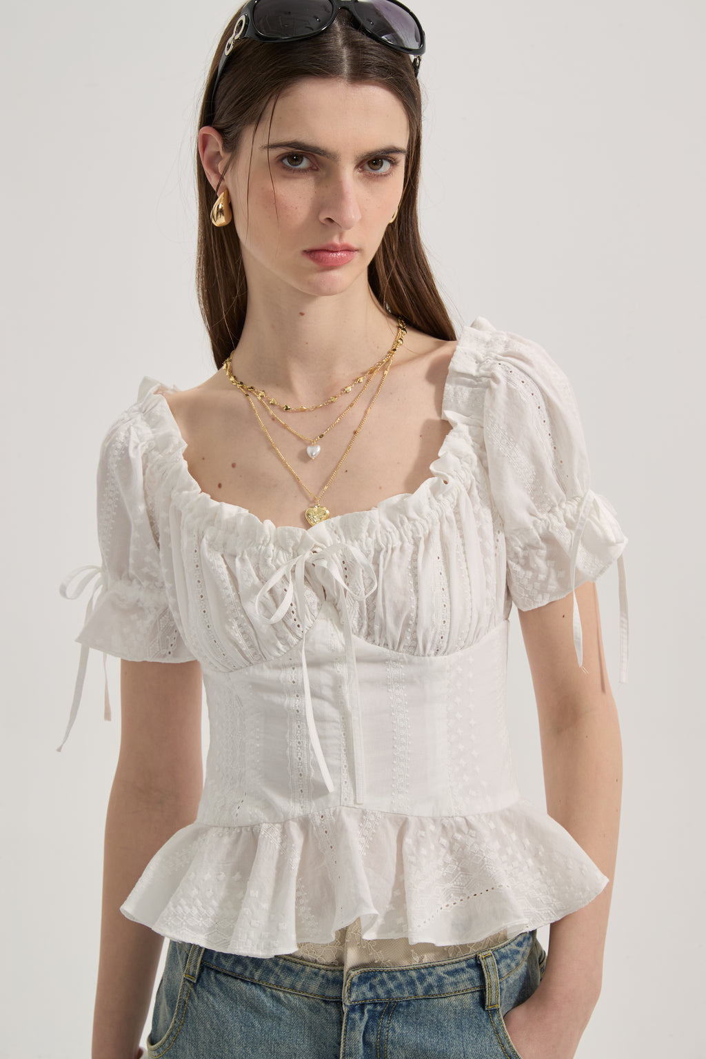 White Lace Short Sleeved Shirt