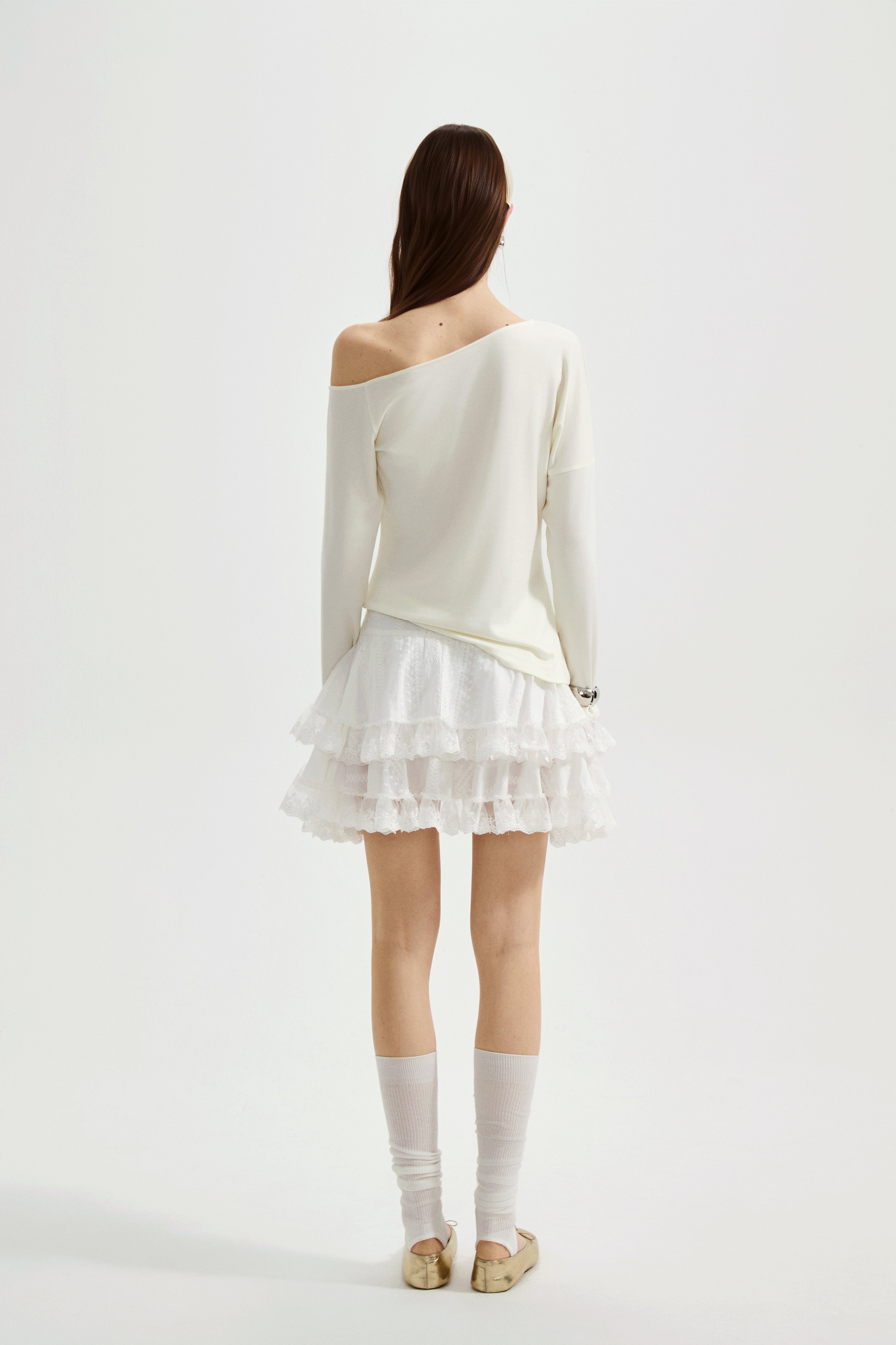 White Lace Asymmetrical Skirt