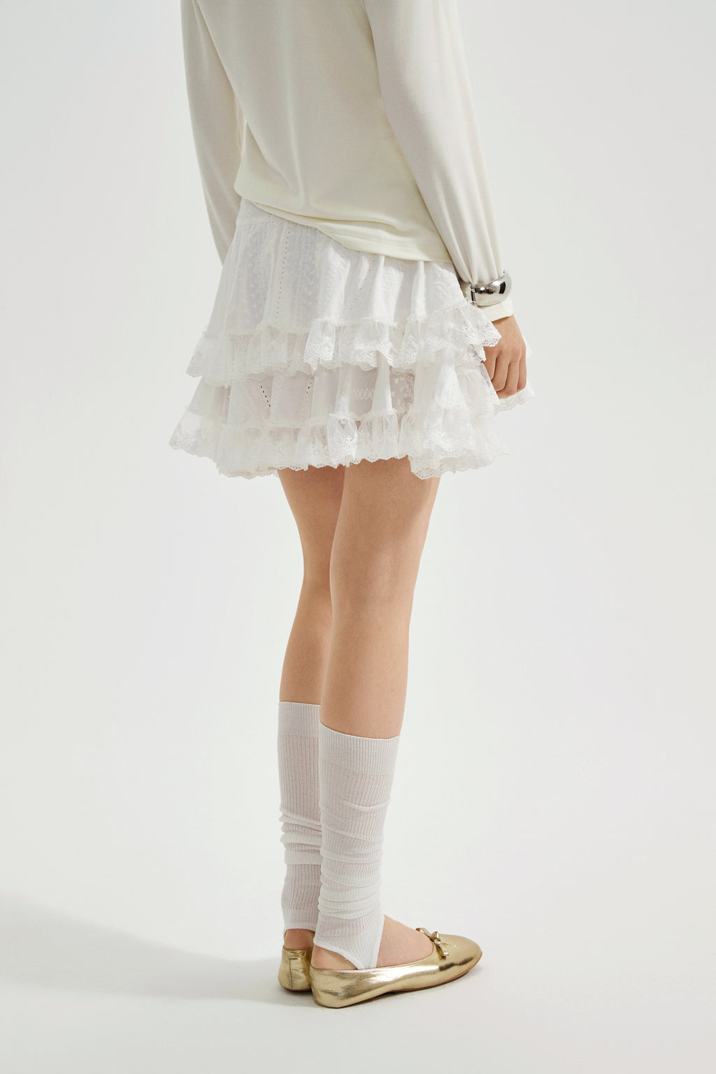 White Lace Asymmetrical Skirt