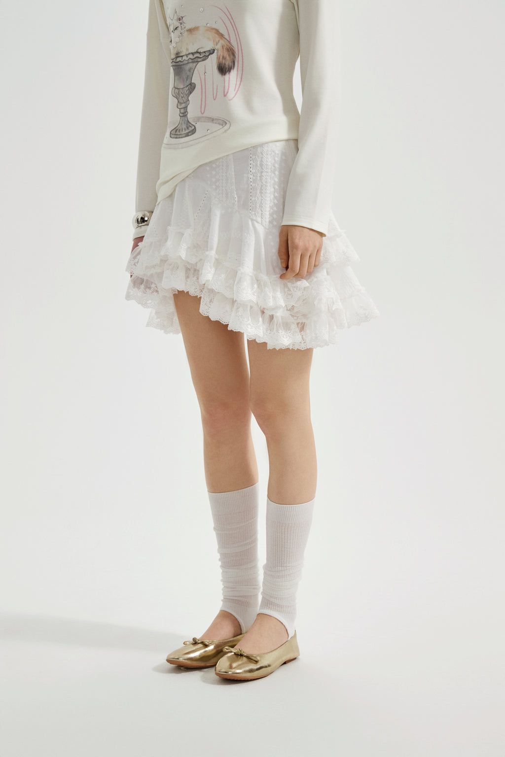 White Lace Asymmetrical Skirt