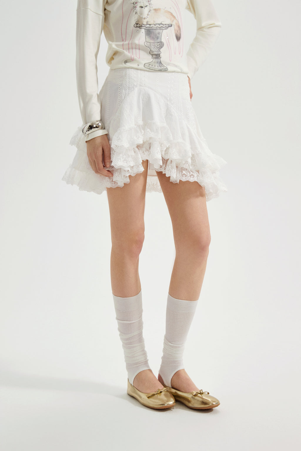 White Lace Asymmetrical Skirt