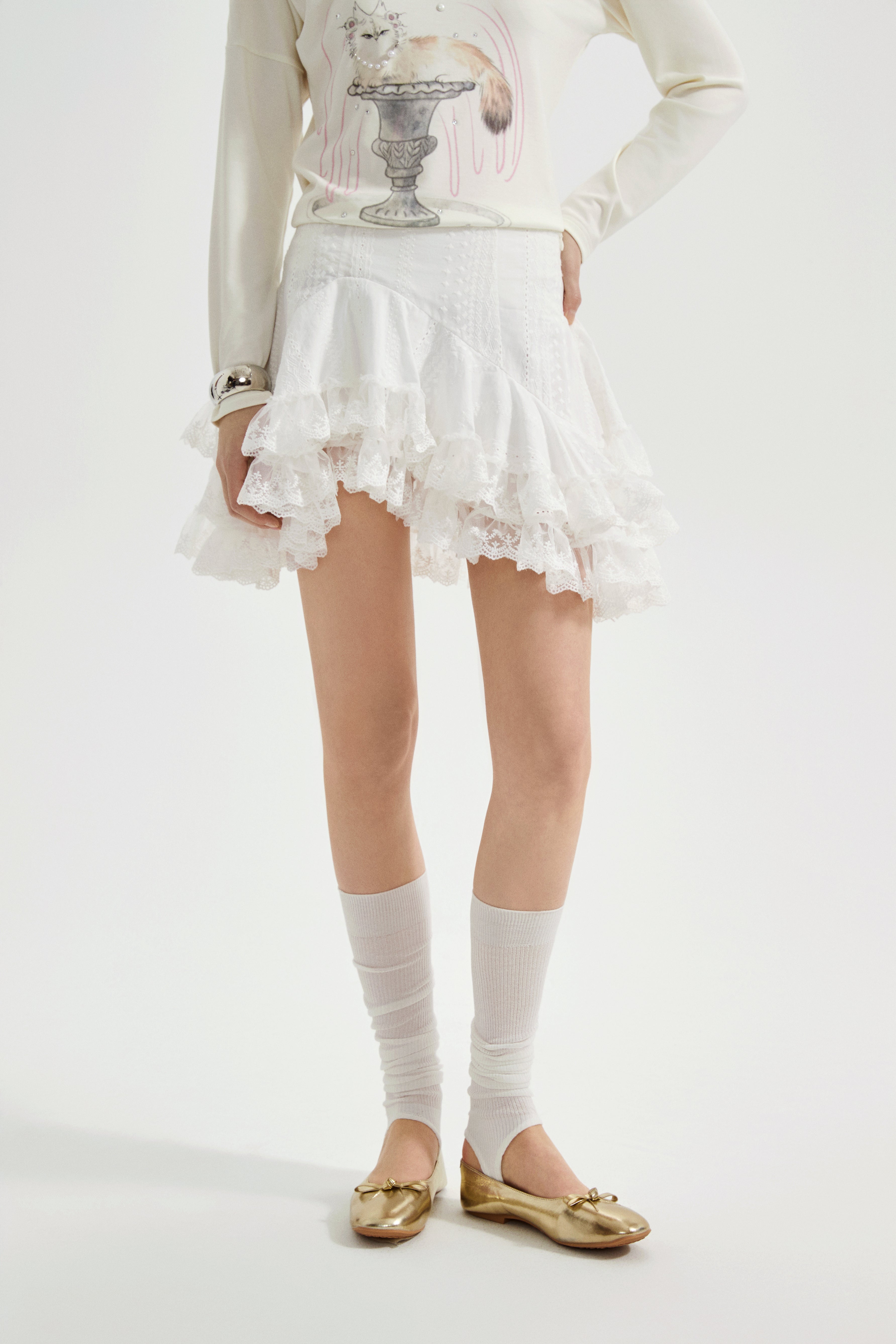 White Lace Asymmetrical Skirt