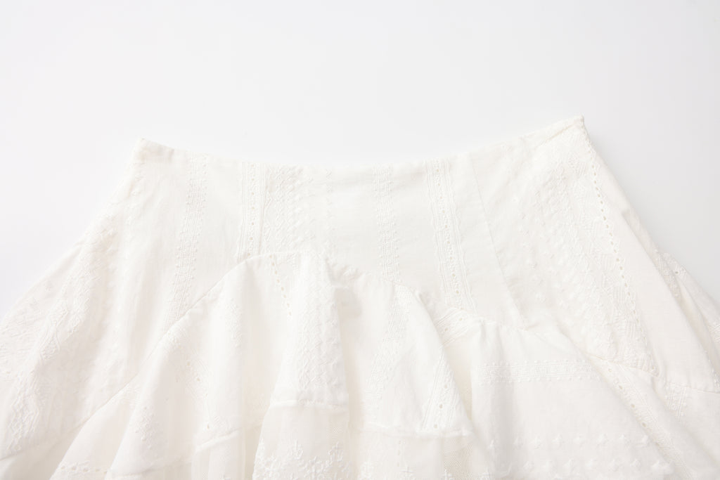 White Lace Asymmetrical Skirt