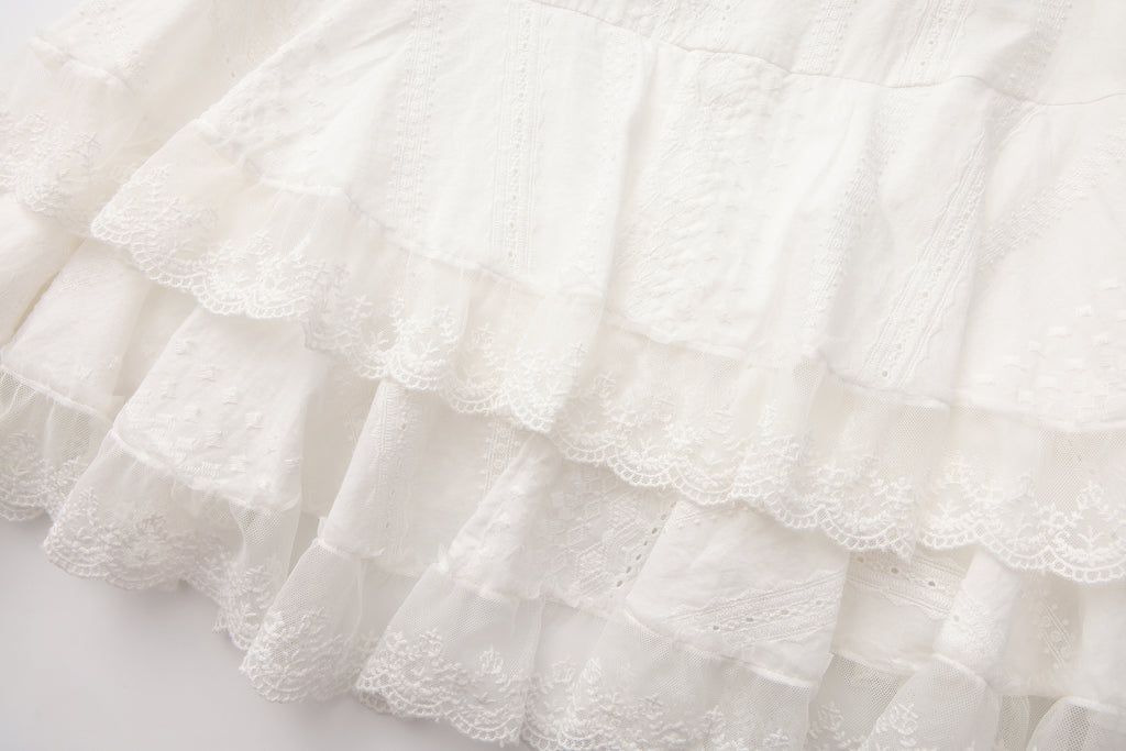 White Lace Asymmetrical Skirt