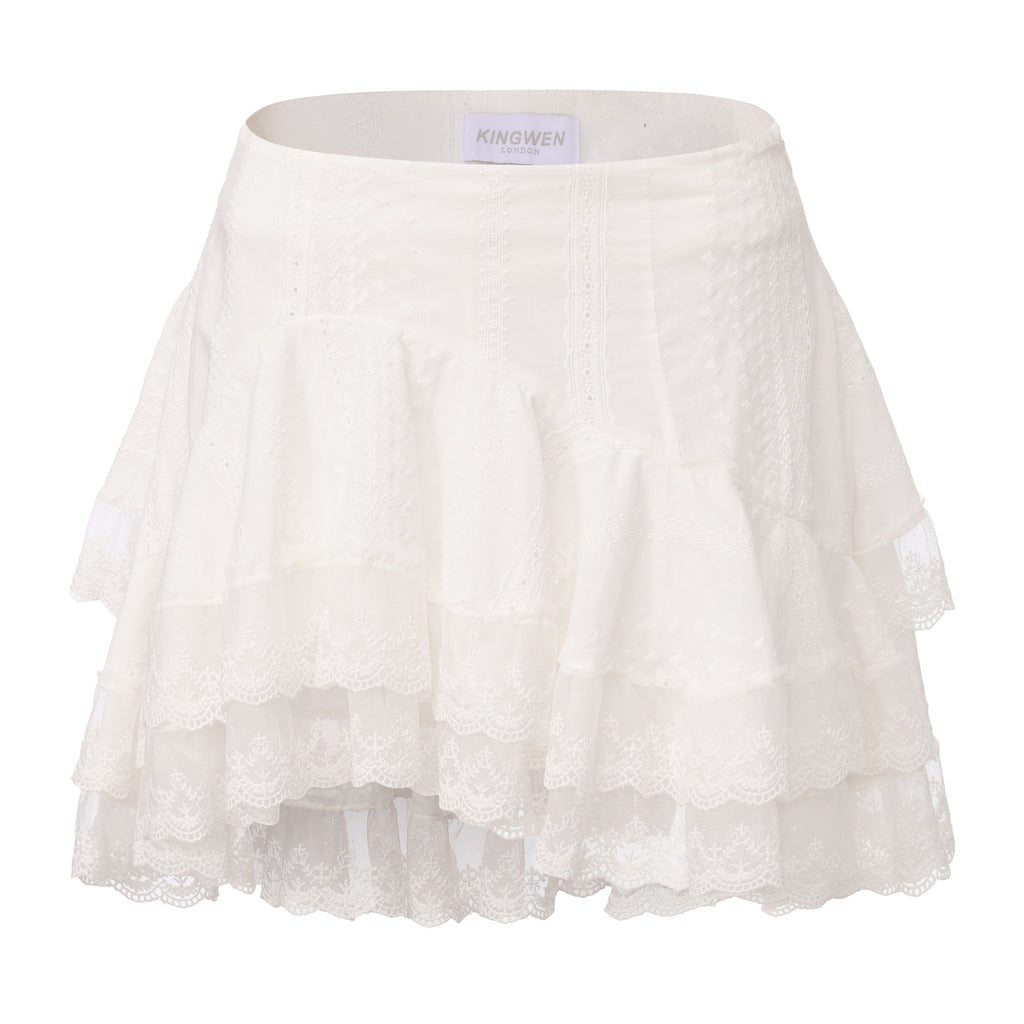 White Lace Asymmetrical Skirt