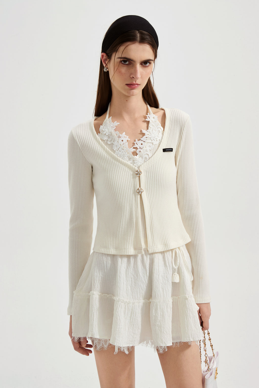 White Two-Piece Lace Halter Cardigan