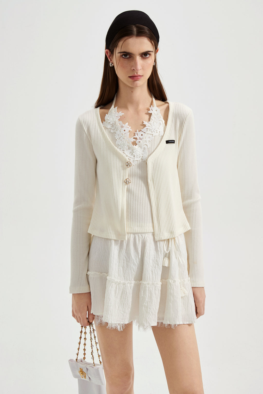 White Two-Piece Lace Halter Cardigan