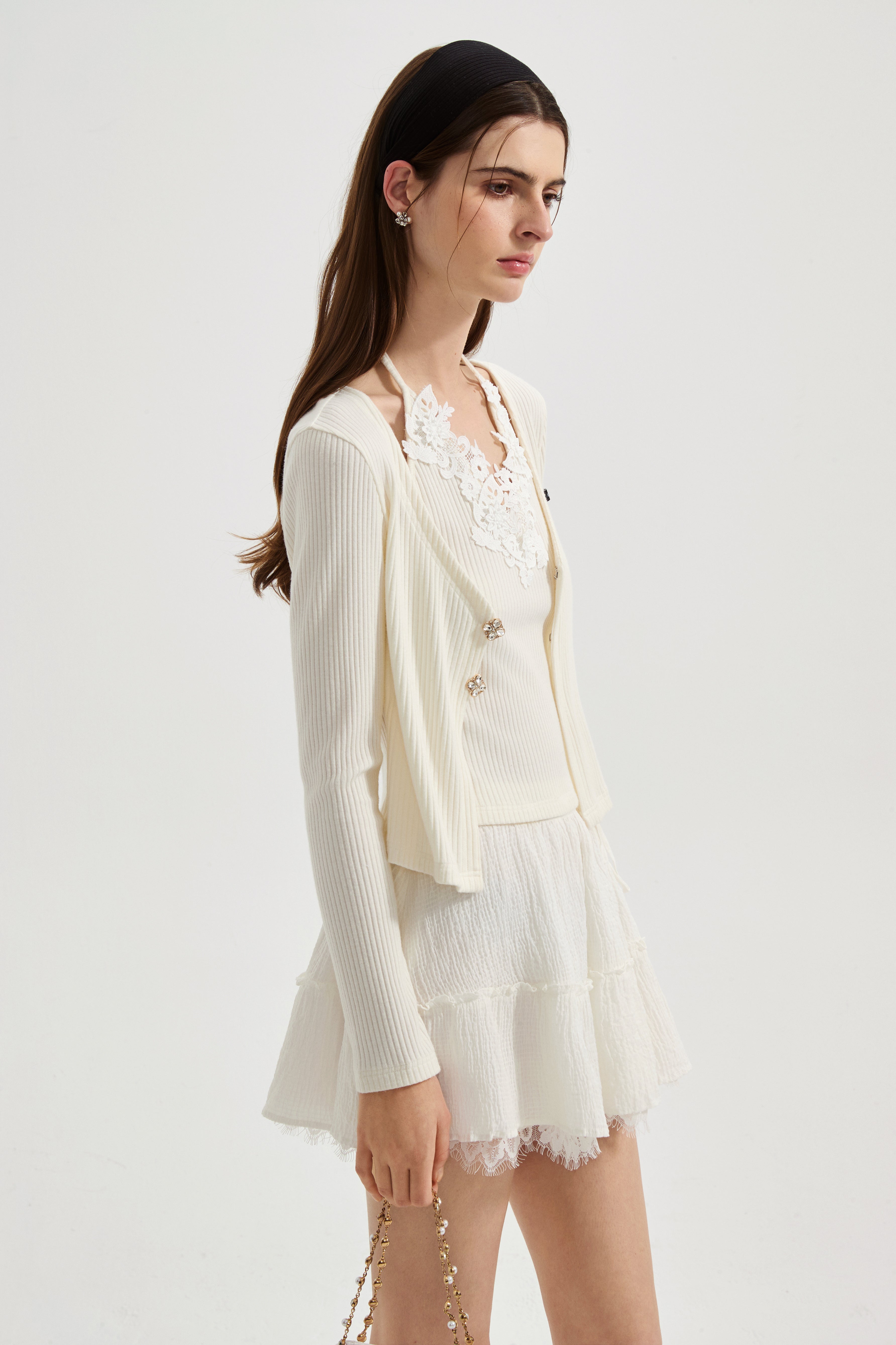 White Two-Piece Lace Halter Cardigan